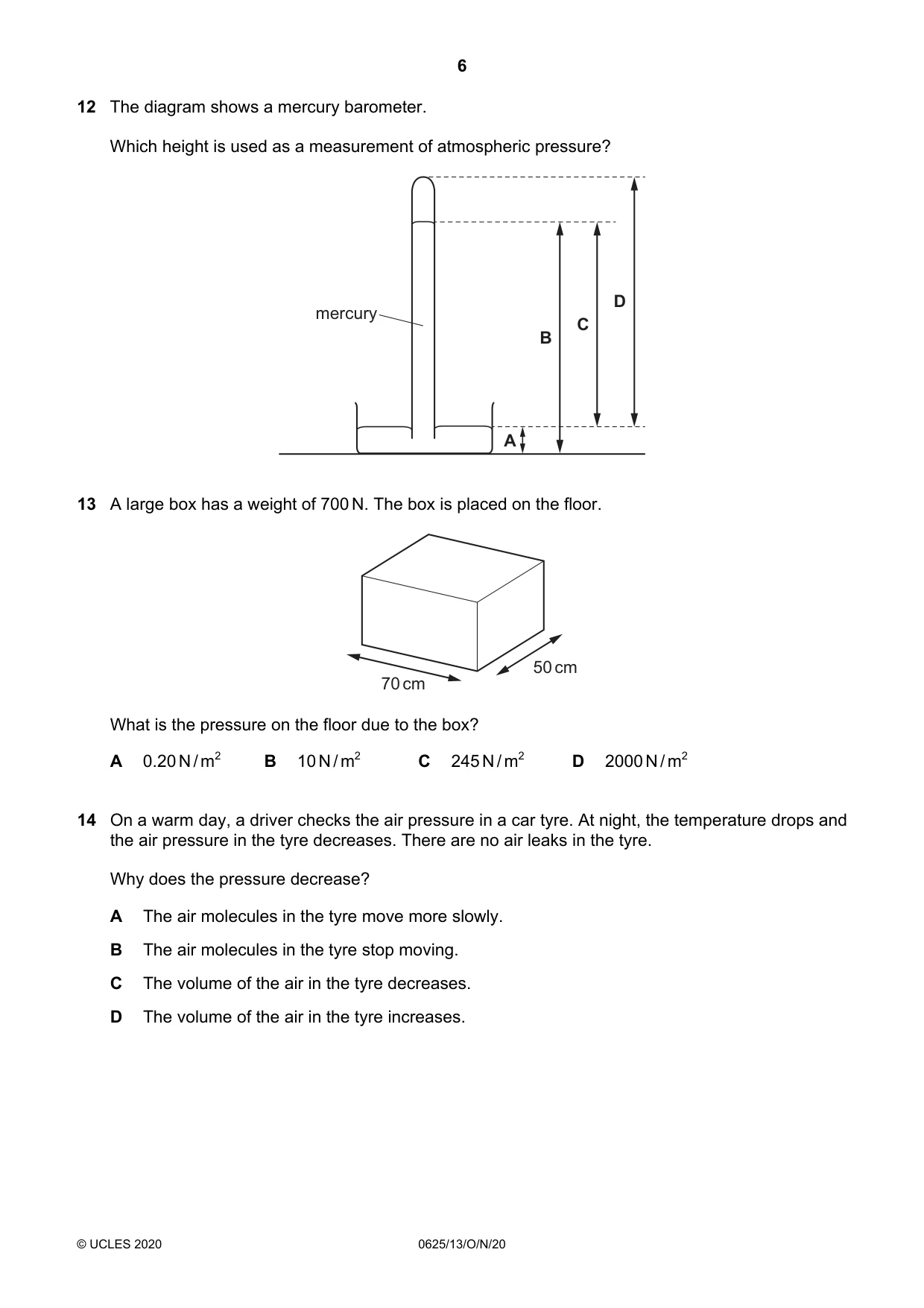 Cambridge IGCSE Physics 0625 2020 Oct/Nov Paper 1 · Variant 3 question paper, page 6 of 16