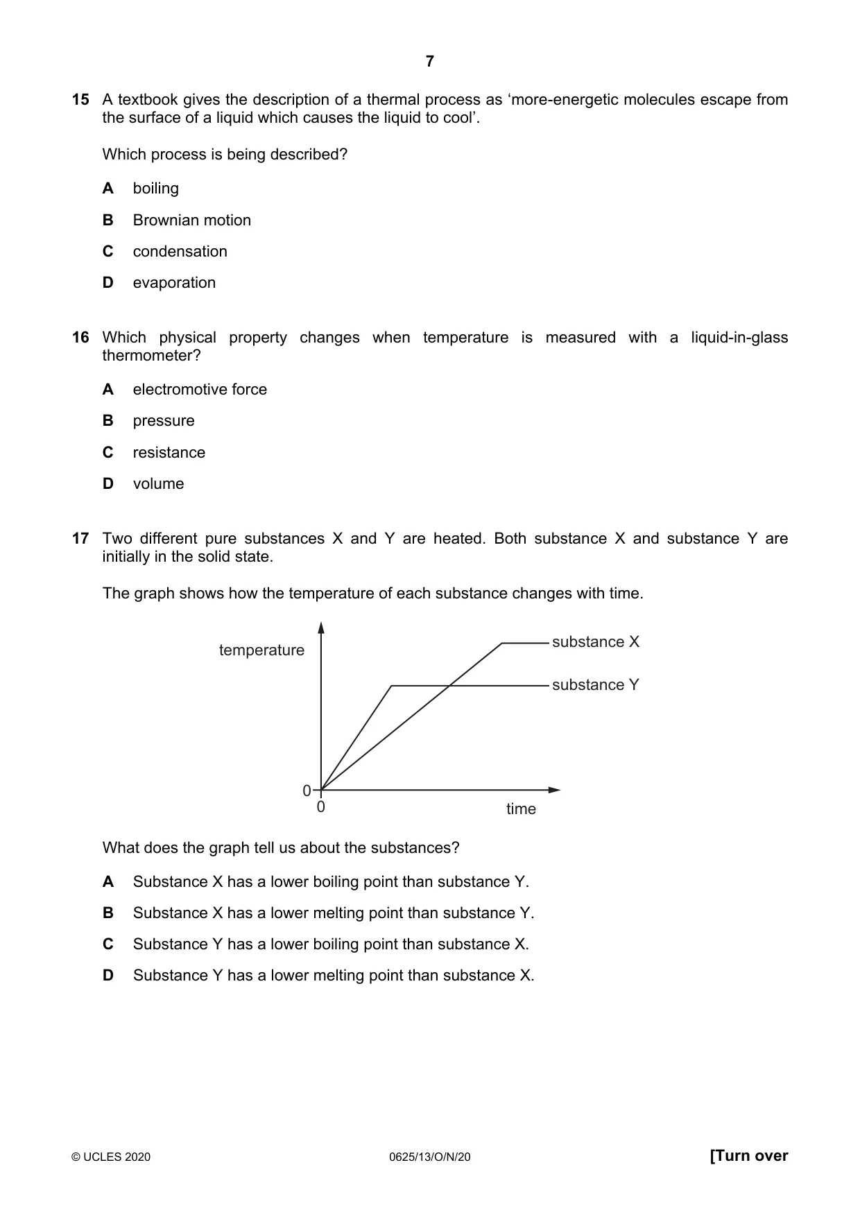Cambridge IGCSE Physics 0625 2020 Oct/Nov Paper 1 · Variant 3 question paper, page 7 of 16