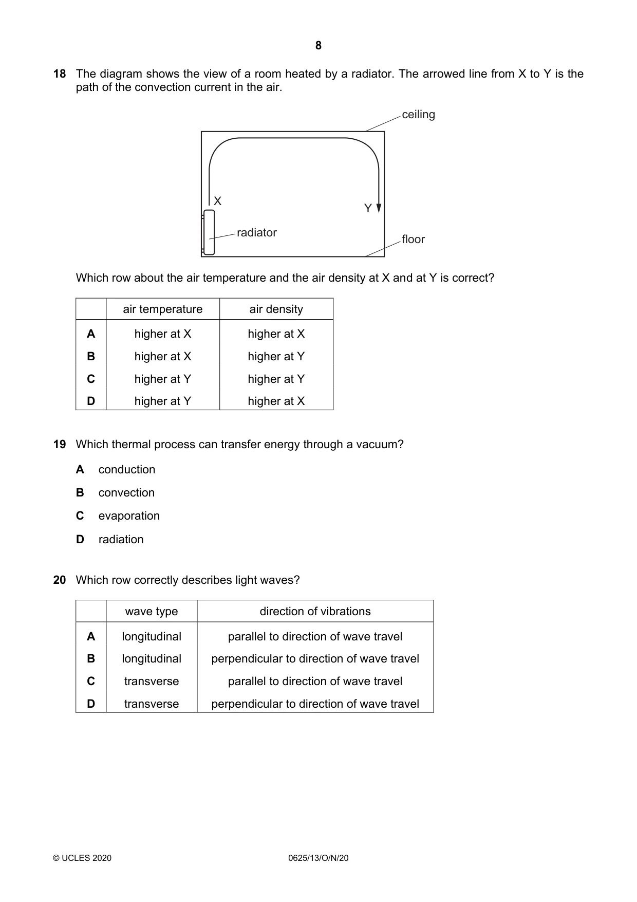 Cambridge IGCSE Physics 0625 2020 Oct/Nov Paper 1 · Variant 3 question paper, page 8 of 16