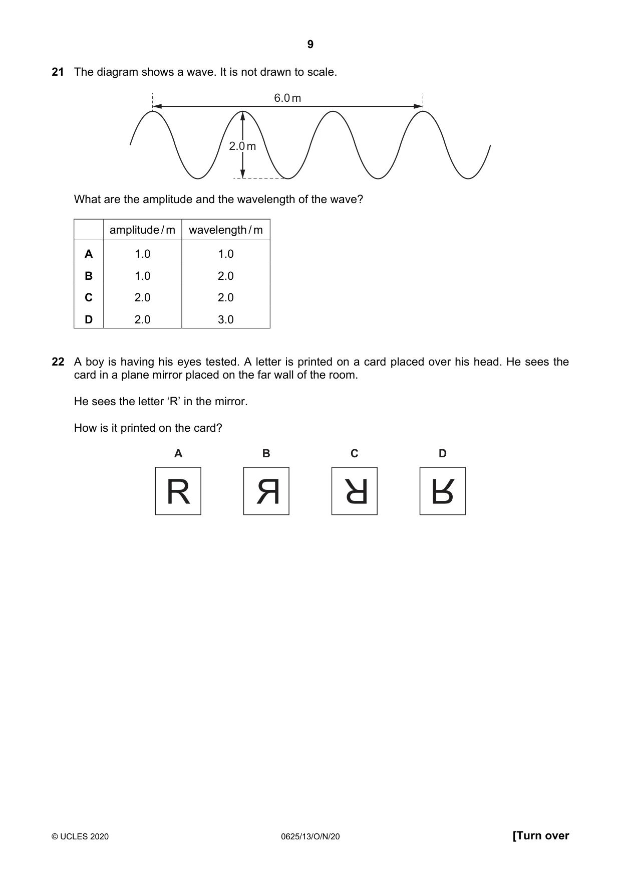 Cambridge IGCSE Physics 0625 2020 Oct/Nov Paper 1 · Variant 3 question paper, page 9 of 16