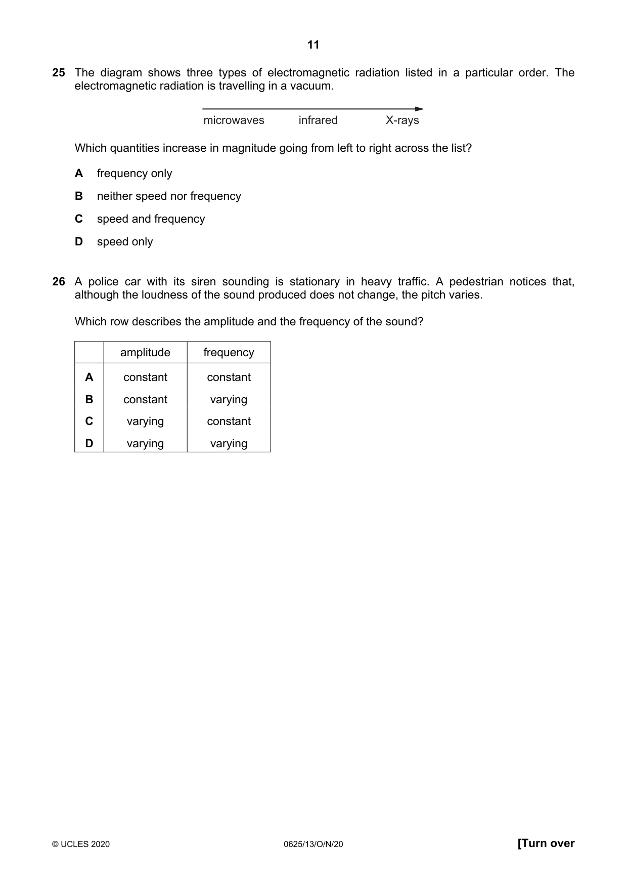 Cambridge IGCSE Physics 0625 2020 Oct/Nov Paper 1 · Variant 3 question paper, page 11 of 16