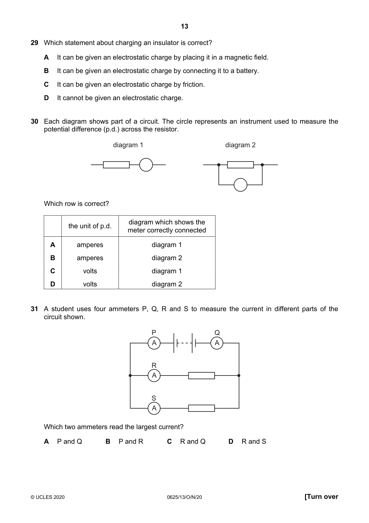 Cambridge IGCSE Physics 0625 2020 Oct/Nov Paper 1 · Variant 3 question paper, page 13 of 16