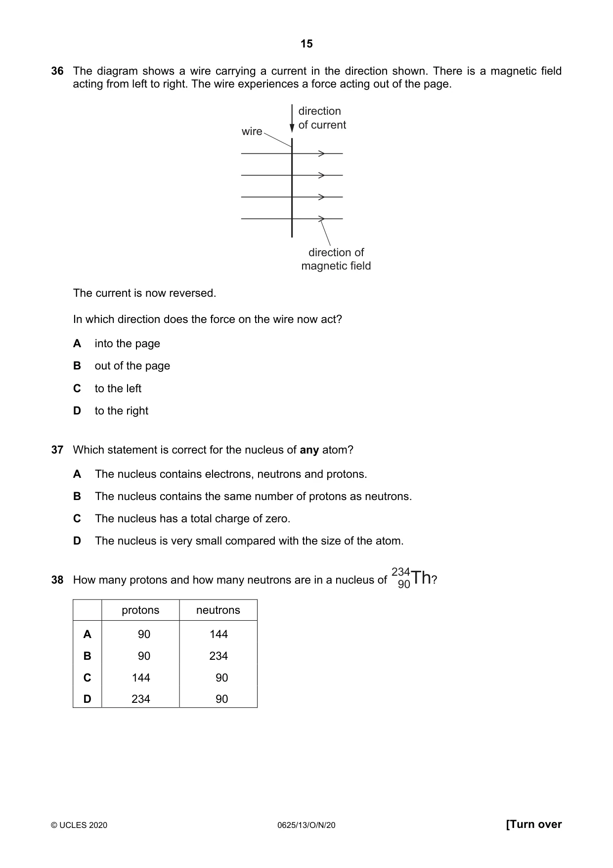 Cambridge IGCSE Physics 0625 2020 Oct/Nov Paper 1 · Variant 3 question paper, page 15 of 16