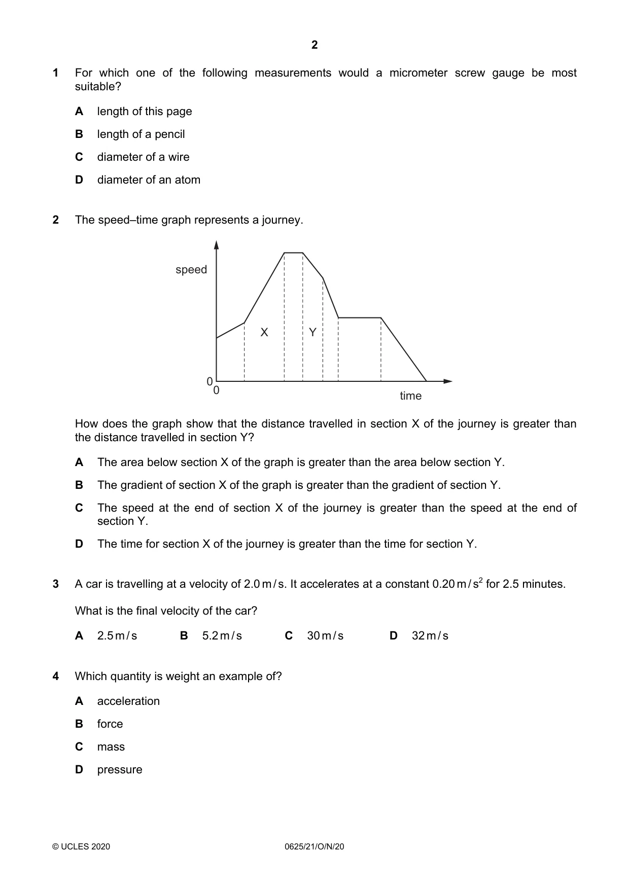 Cambridge IGCSE Physics 0625 2020 Oct/Nov Paper 2 · Variant 1 question paper, page 2 of 16