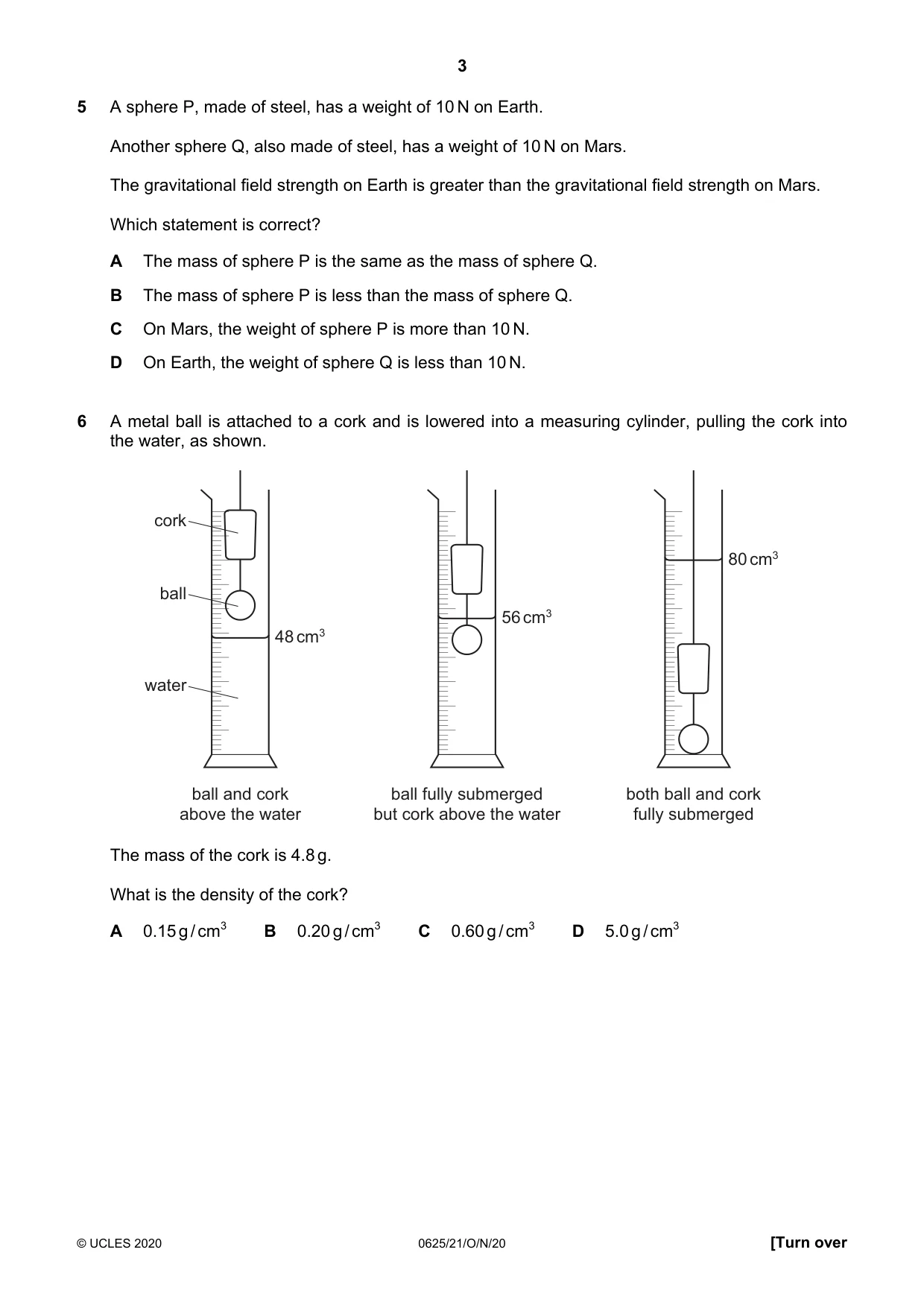 Cambridge IGCSE Physics 0625 2020 Oct/Nov Paper 2 · Variant 1 question paper, page 3 of 16