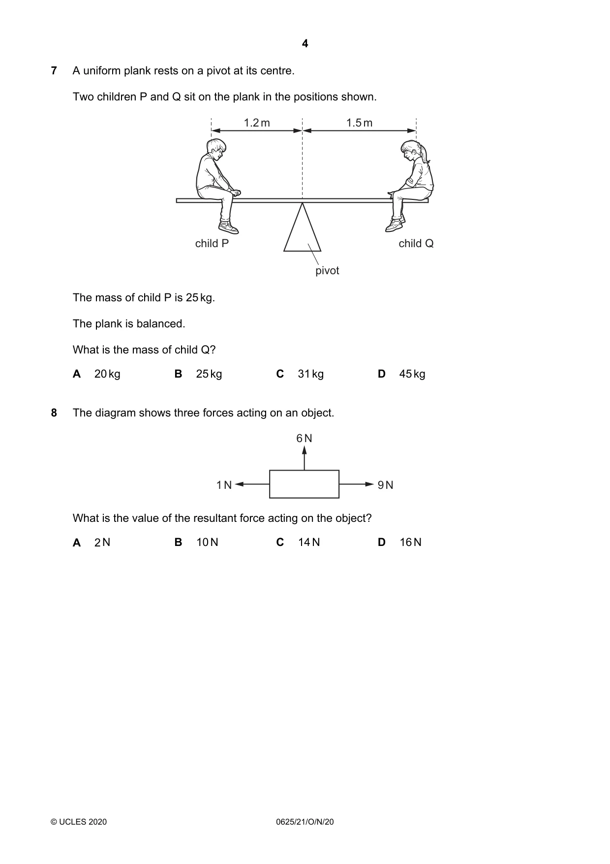 Cambridge IGCSE Physics 0625 2020 Oct/Nov Paper 2 · Variant 1 question paper, page 4 of 16