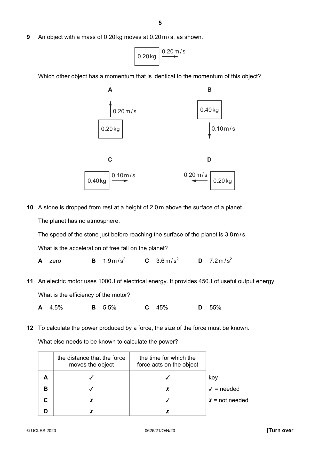 Cambridge IGCSE Physics 0625 2020 Oct/Nov Paper 2 · Variant 1 question paper, page 5 of 16