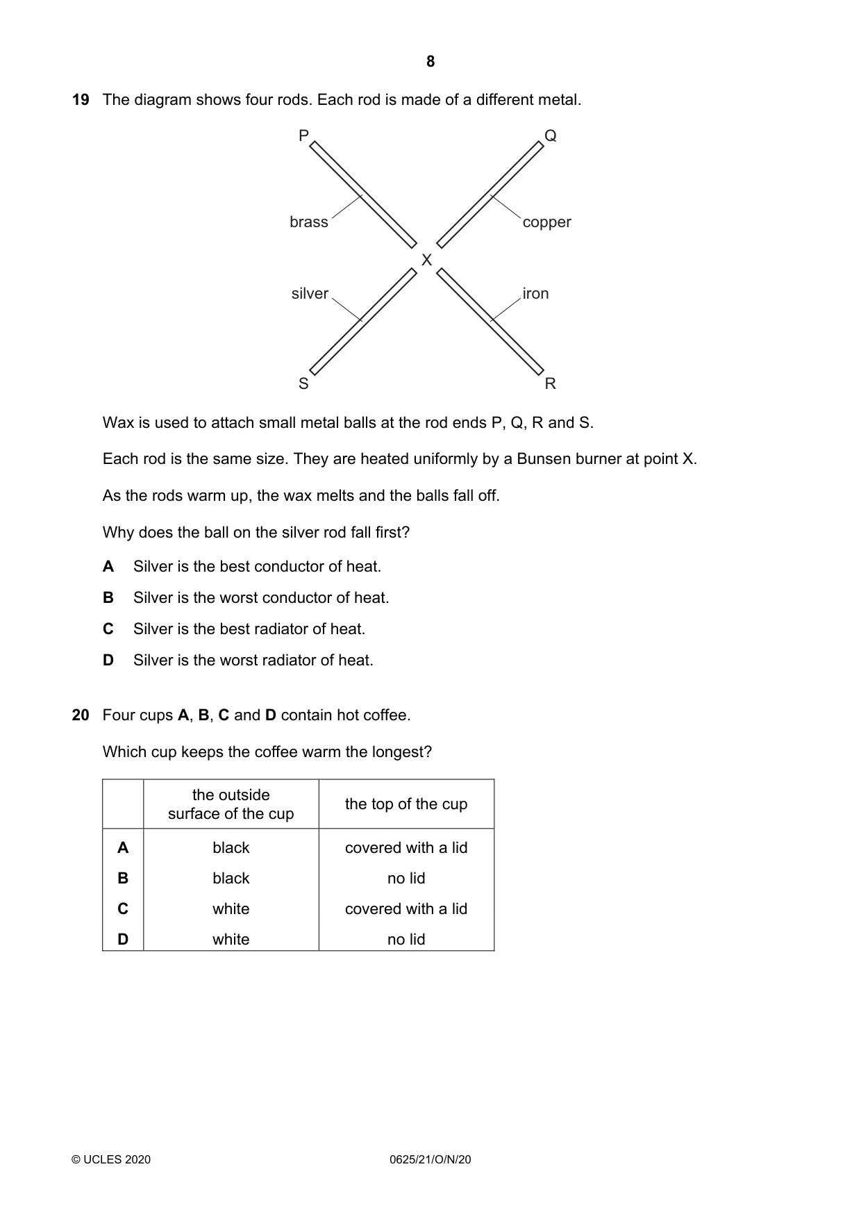 Cambridge IGCSE Physics 0625 2020 Oct/Nov Paper 2 · Variant 1 question paper, page 8 of 16
