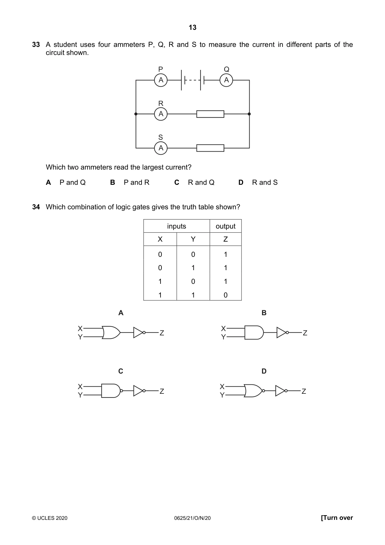 Cambridge IGCSE Physics 0625 2020 Oct/Nov Paper 2 · Variant 1 question paper, page 13 of 16