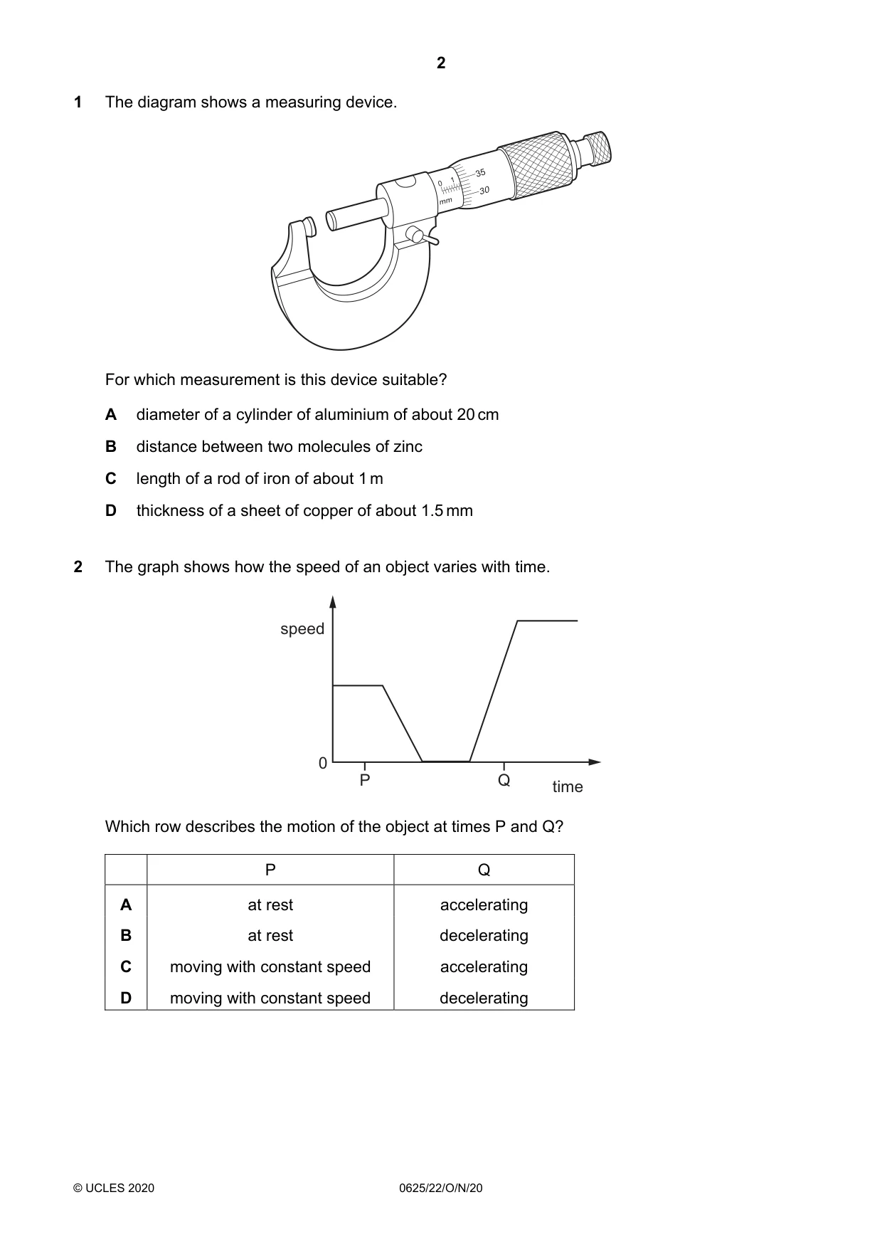 Cambridge IGCSE Physics 0625 2020 Oct/Nov Paper 2 · Variant 2 question paper, page 2 of 16