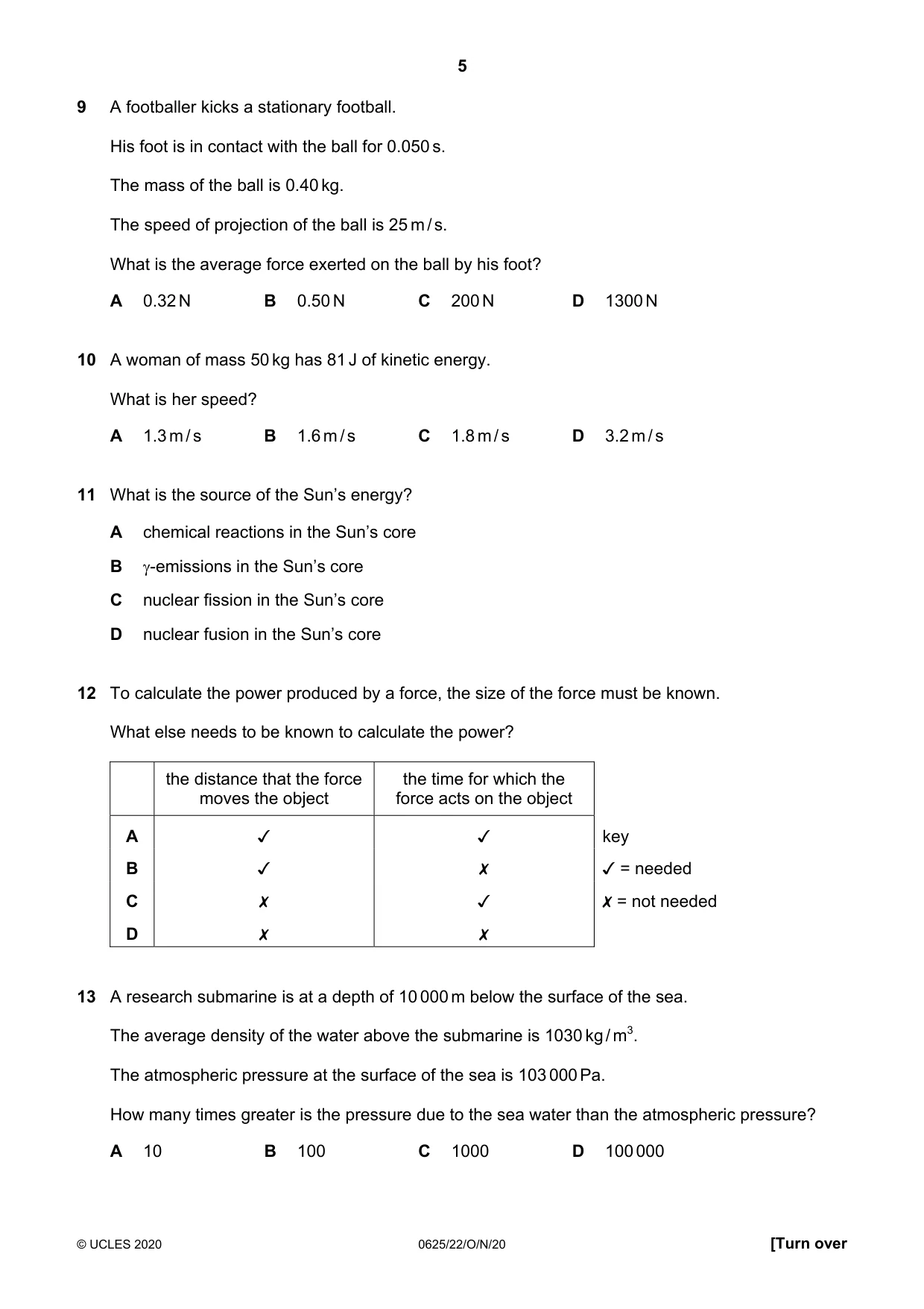Cambridge IGCSE Physics 0625 2020 Oct/Nov Paper 2 · Variant 2 question paper, page 5 of 16