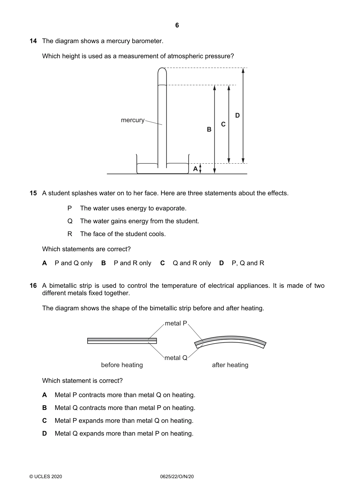 Cambridge IGCSE Physics 0625 2020 Oct/Nov Paper 2 · Variant 2 question paper, page 6 of 16