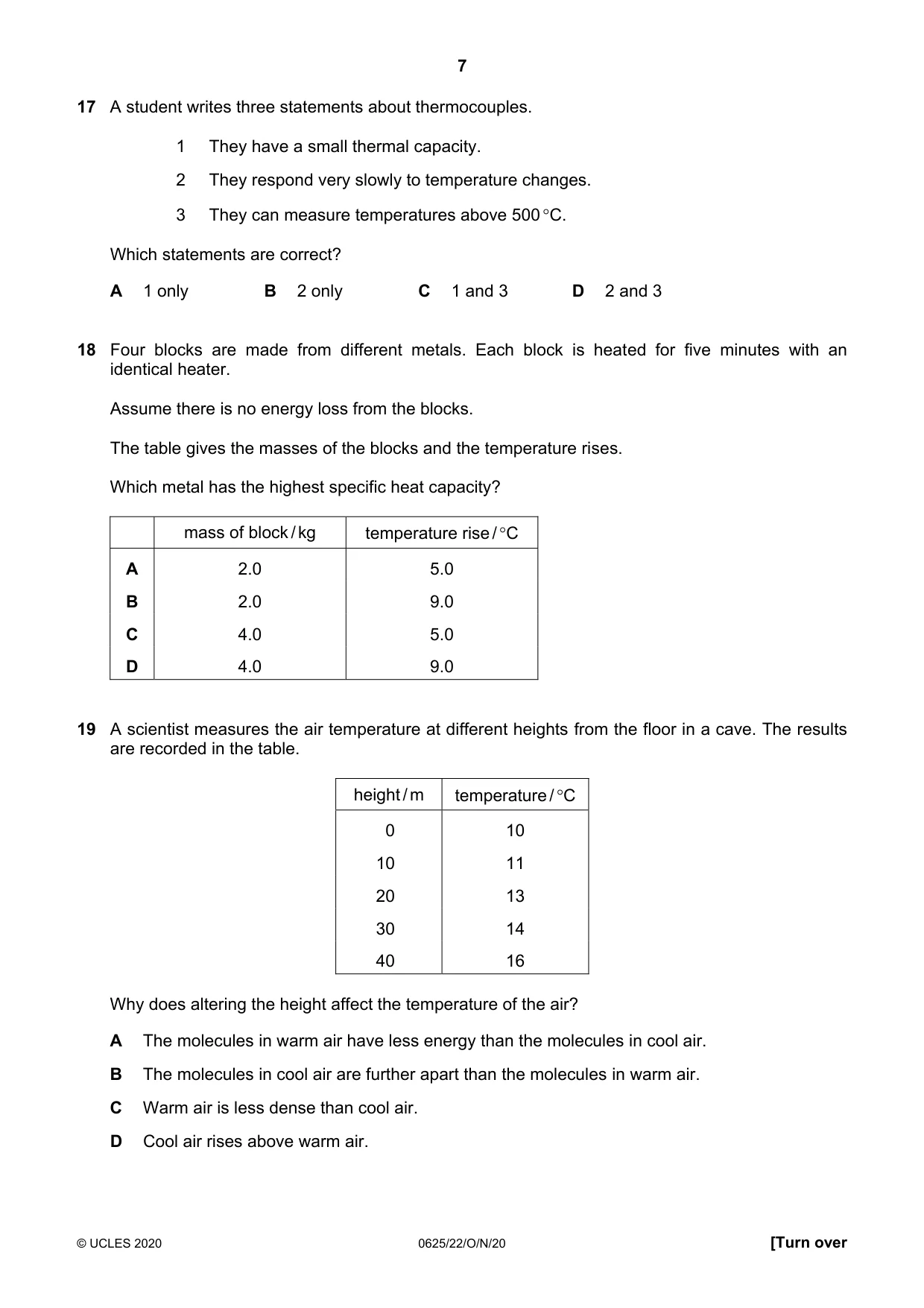 Cambridge IGCSE Physics 0625 2020 Oct/Nov Paper 2 · Variant 2 question paper, page 7 of 16