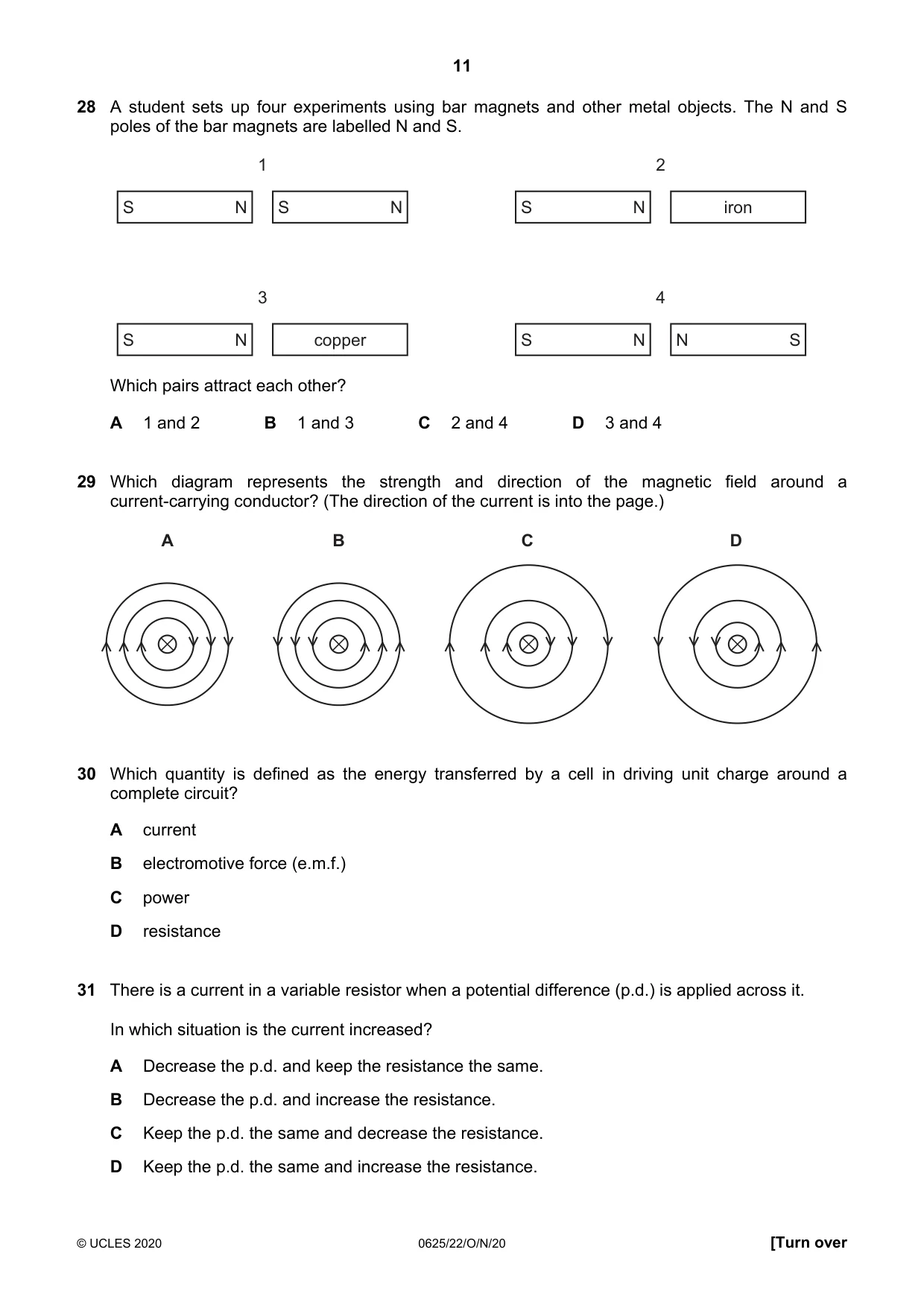 Cambridge IGCSE Physics 0625 2020 Oct/Nov Paper 2 · Variant 2 question paper, page 11 of 16