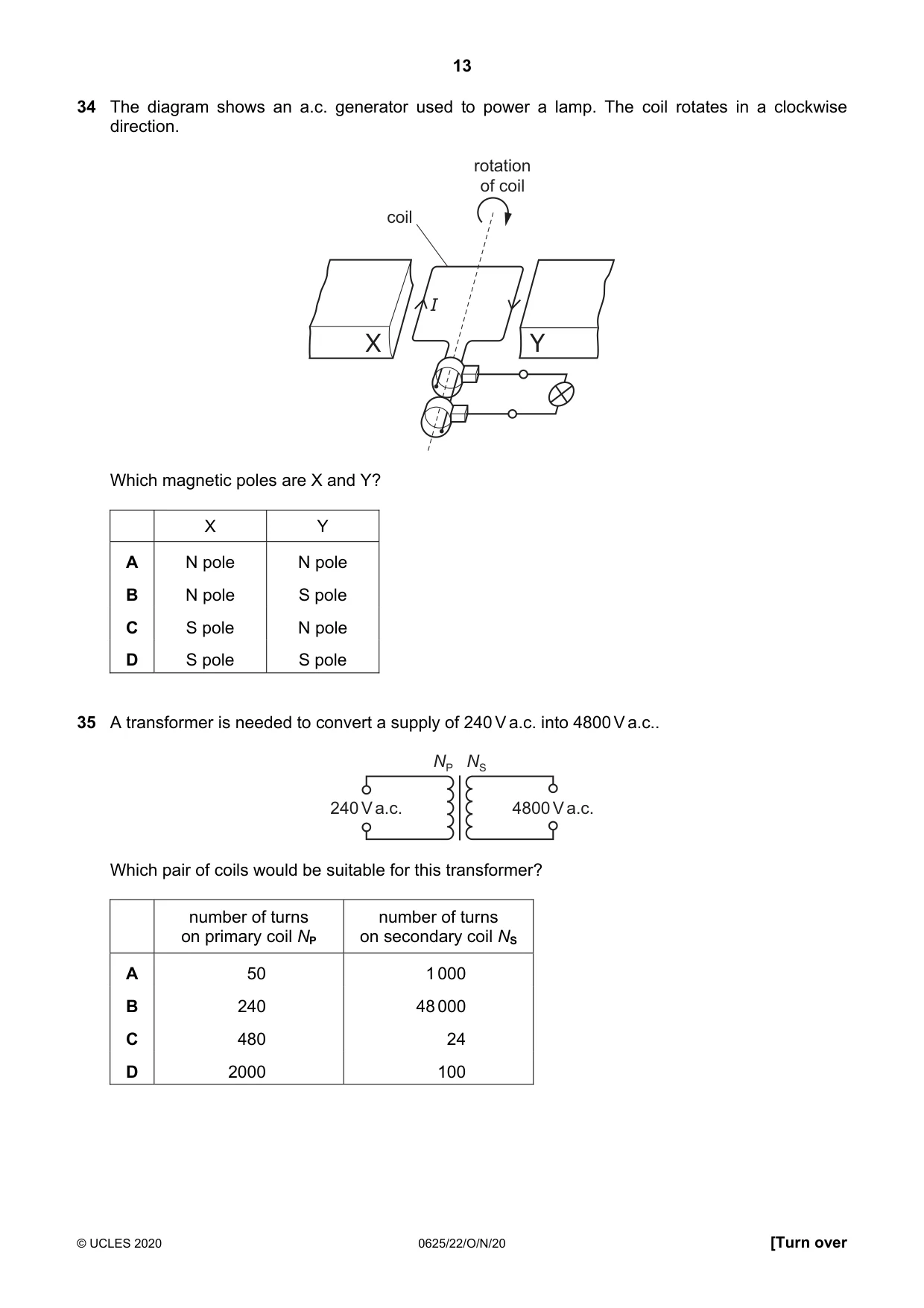 Cambridge IGCSE Physics 0625 2020 Oct/Nov Paper 2 · Variant 2 question paper, page 13 of 16