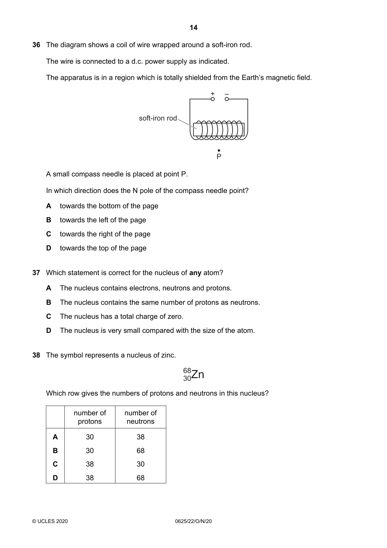 Cambridge IGCSE Physics 0625 2020 Oct/Nov Paper 2 · Variant 2 question paper, page 14 of 16