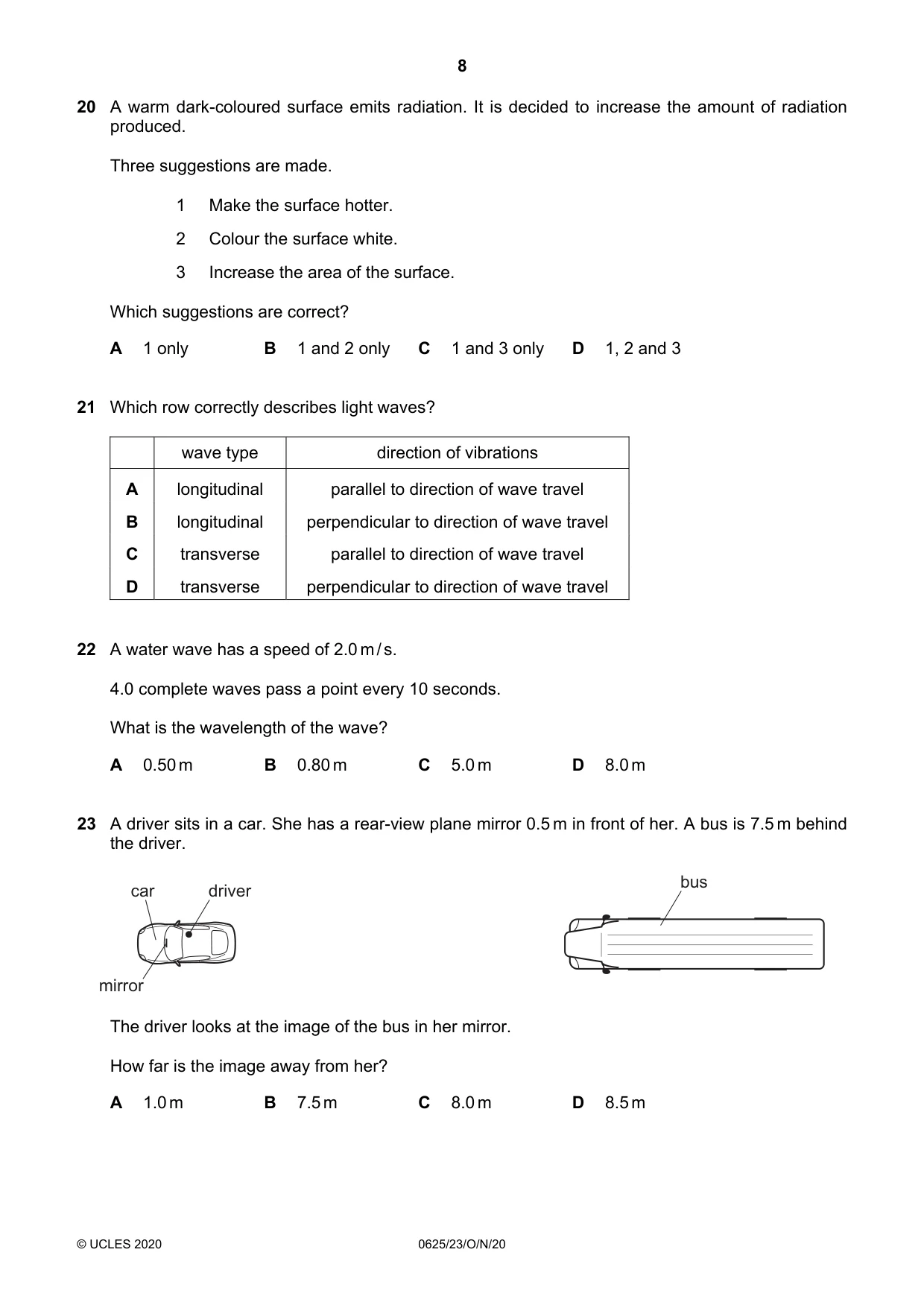 Cambridge IGCSE Physics 0625 2020 Oct/Nov Paper 2 · Variant 3 question paper, page 8 of 16