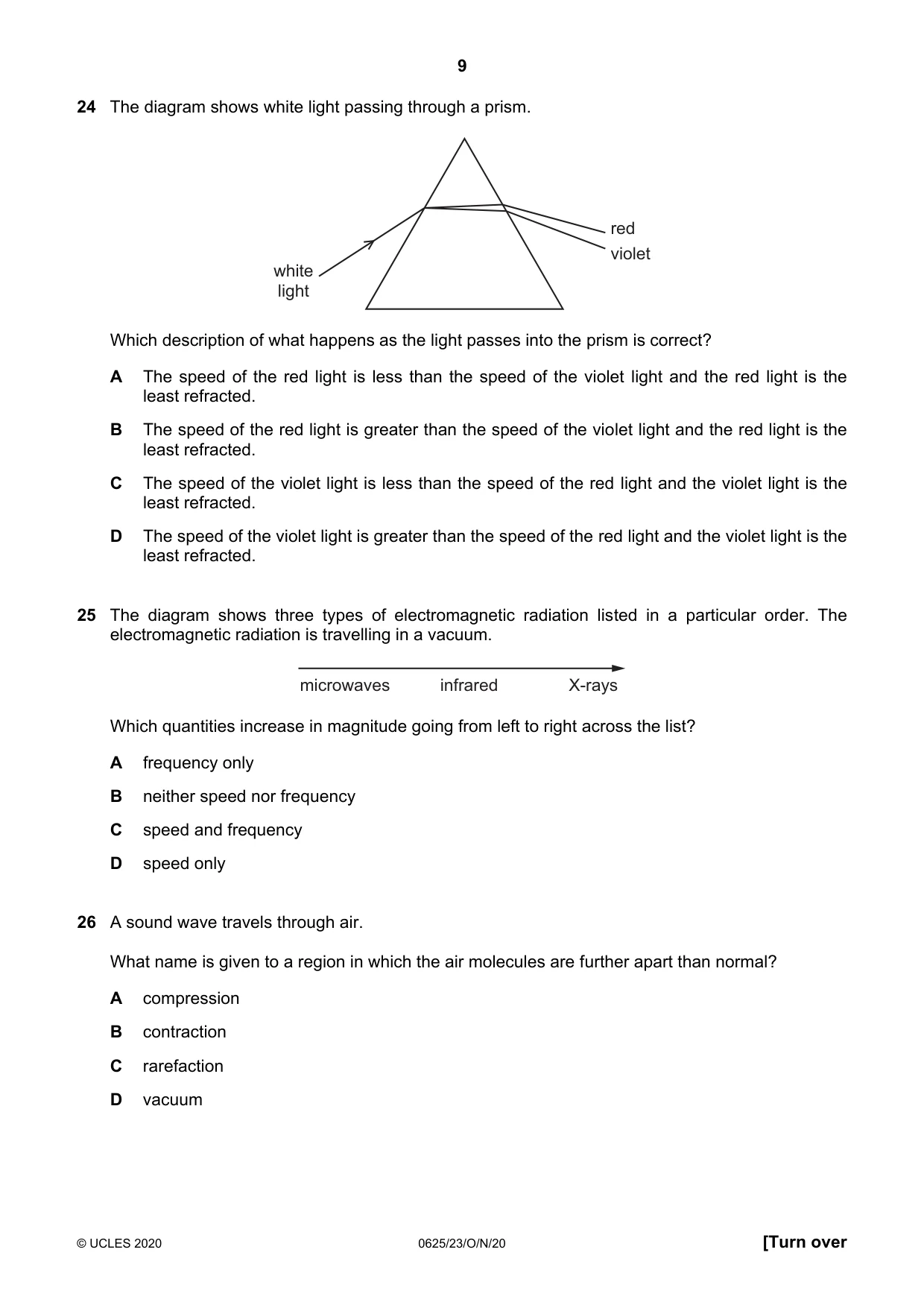 Cambridge IGCSE Physics 0625 2020 Oct/Nov Paper 2 · Variant 3 question paper, page 9 of 16