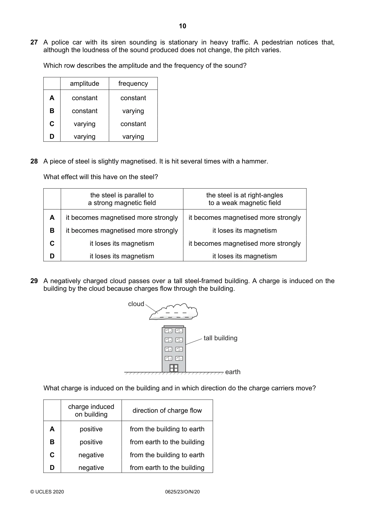 Cambridge IGCSE Physics 0625 2020 Oct/Nov Paper 2 · Variant 3 question paper, page 10 of 16