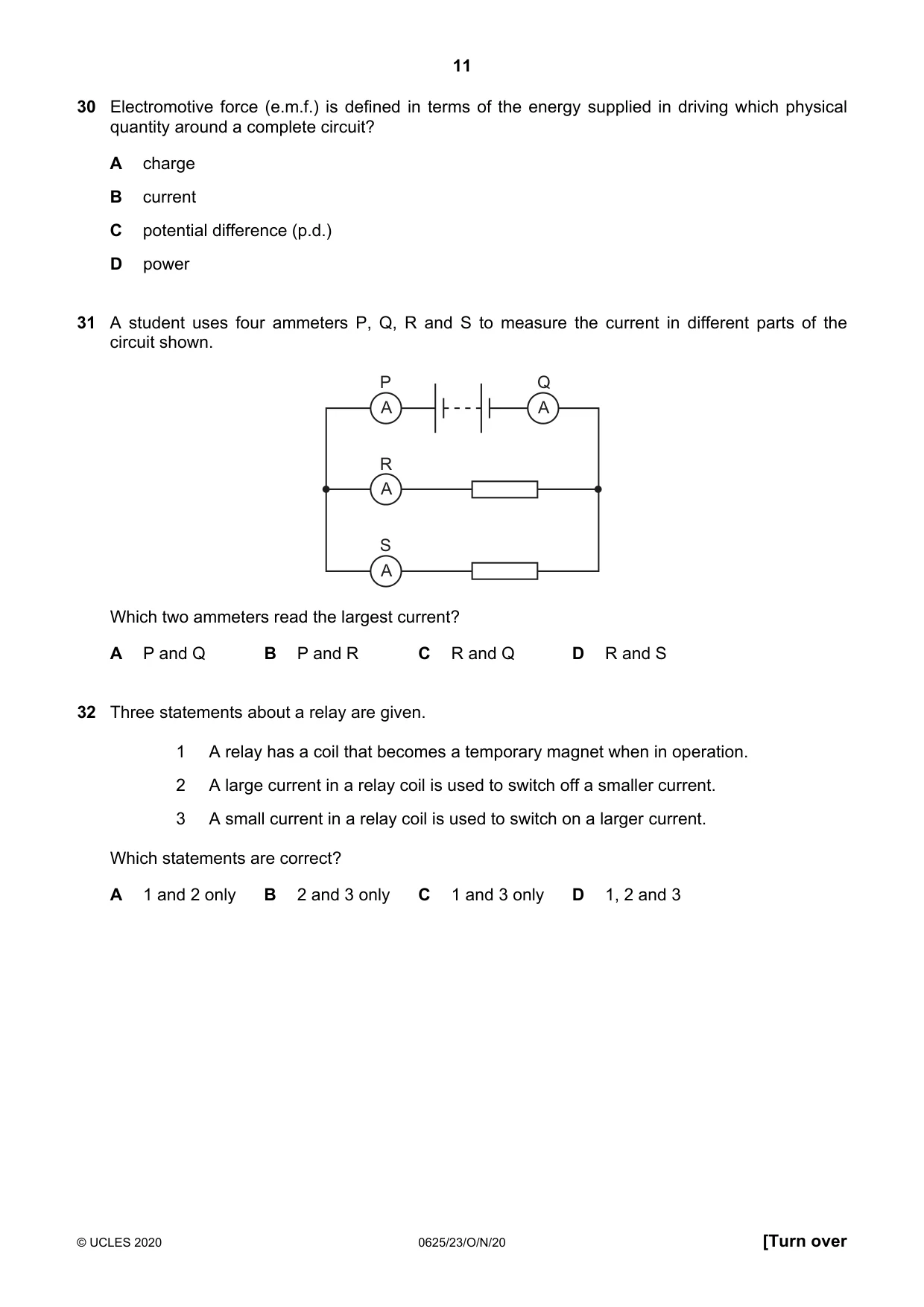 Cambridge IGCSE Physics 0625 2020 Oct/Nov Paper 2 · Variant 3 question paper, page 11 of 16