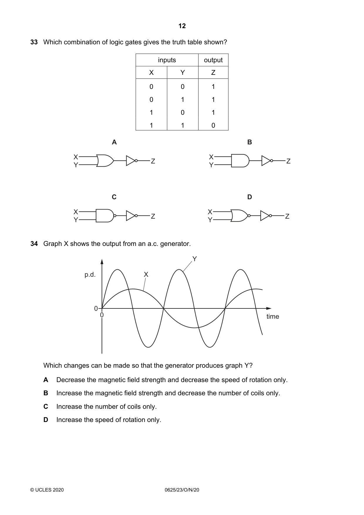 Cambridge IGCSE Physics 0625 2020 Oct/Nov Paper 2 · Variant 3 question paper, page 12 of 16