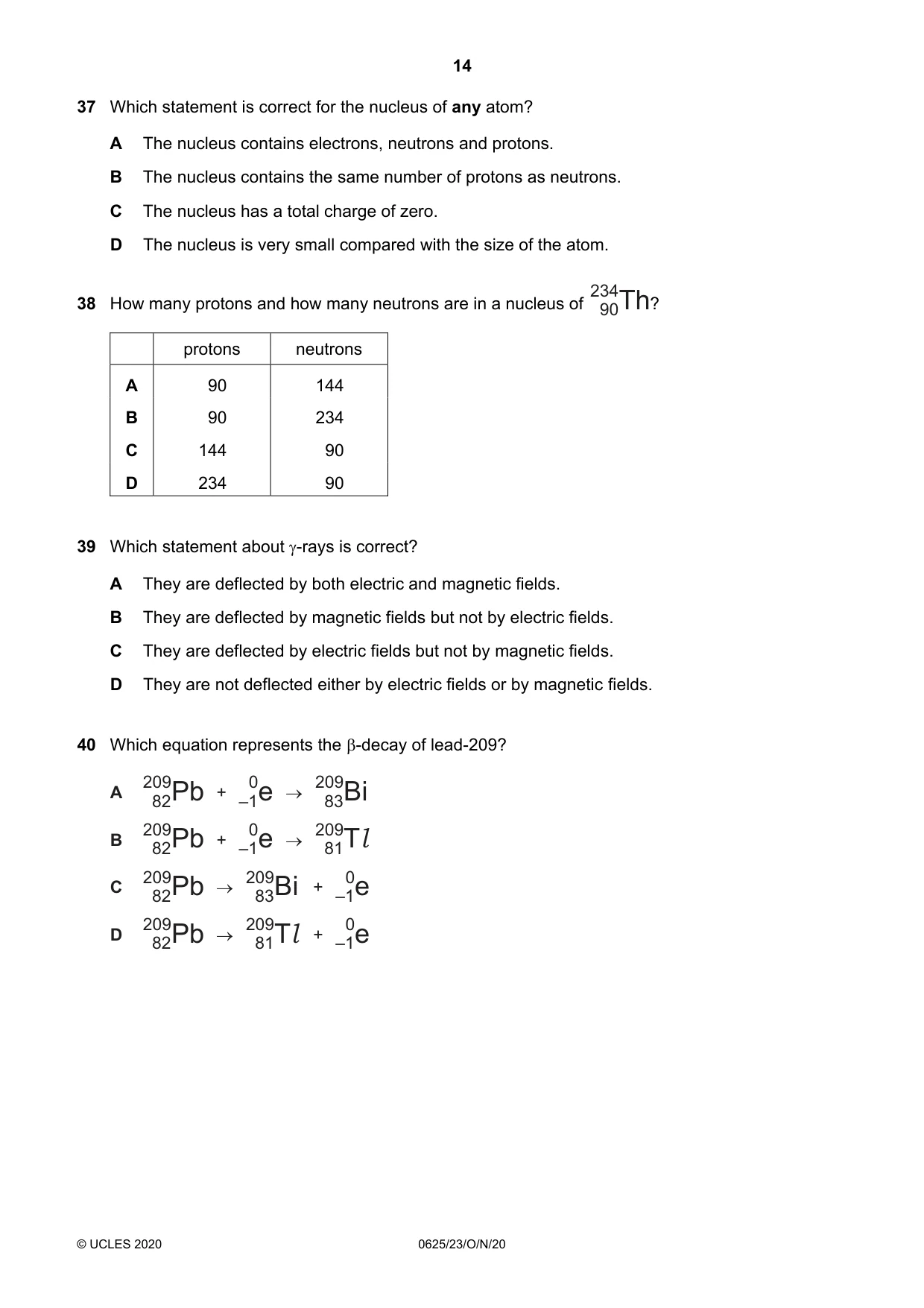 Cambridge IGCSE Physics 0625 2020 Oct/Nov Paper 2 · Variant 3 question paper, page 14 of 16