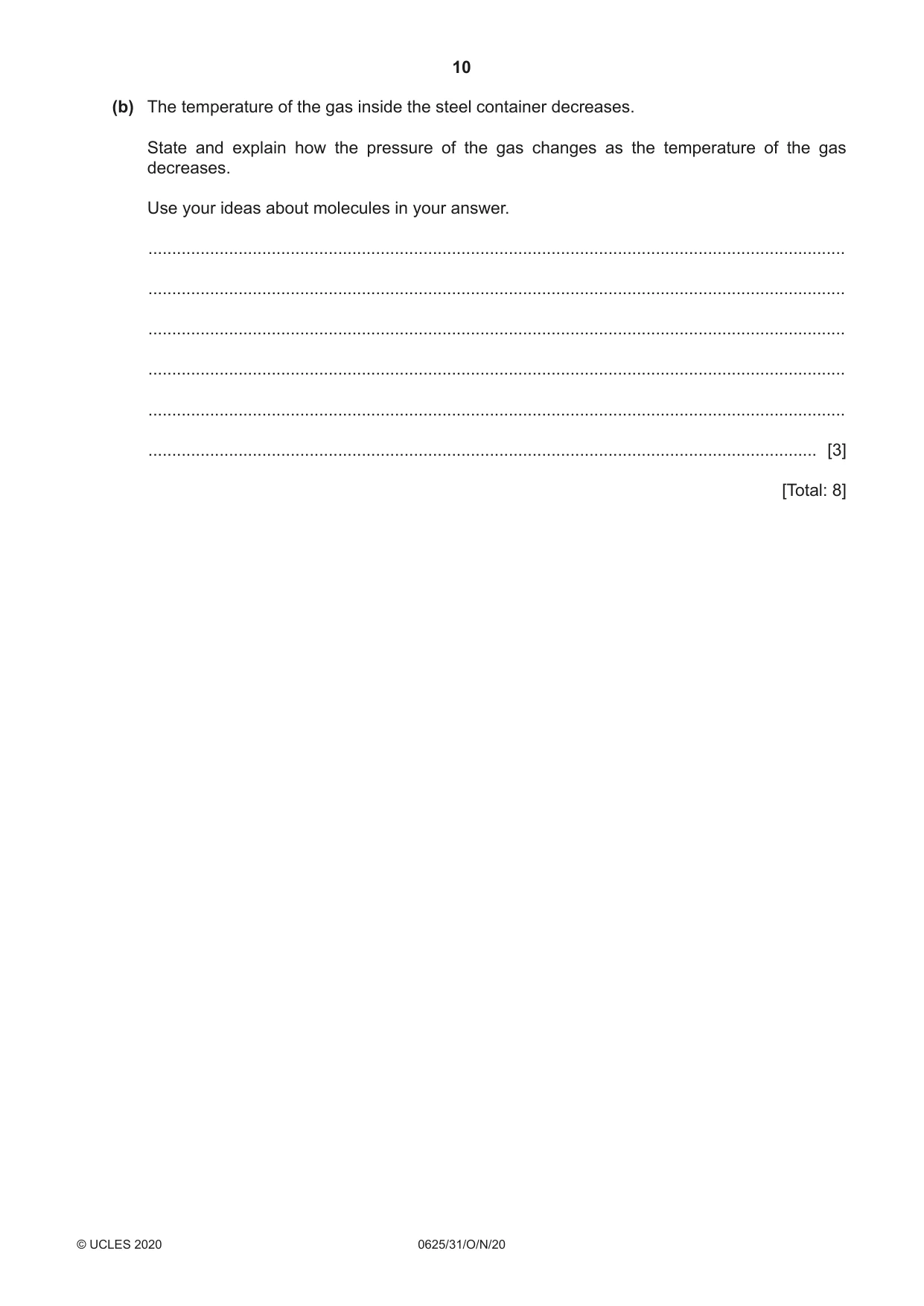 Cambridge IGCSE Physics 0625 2020 Oct/Nov Paper 3 · Variant 1 question paper, page 10 of 20