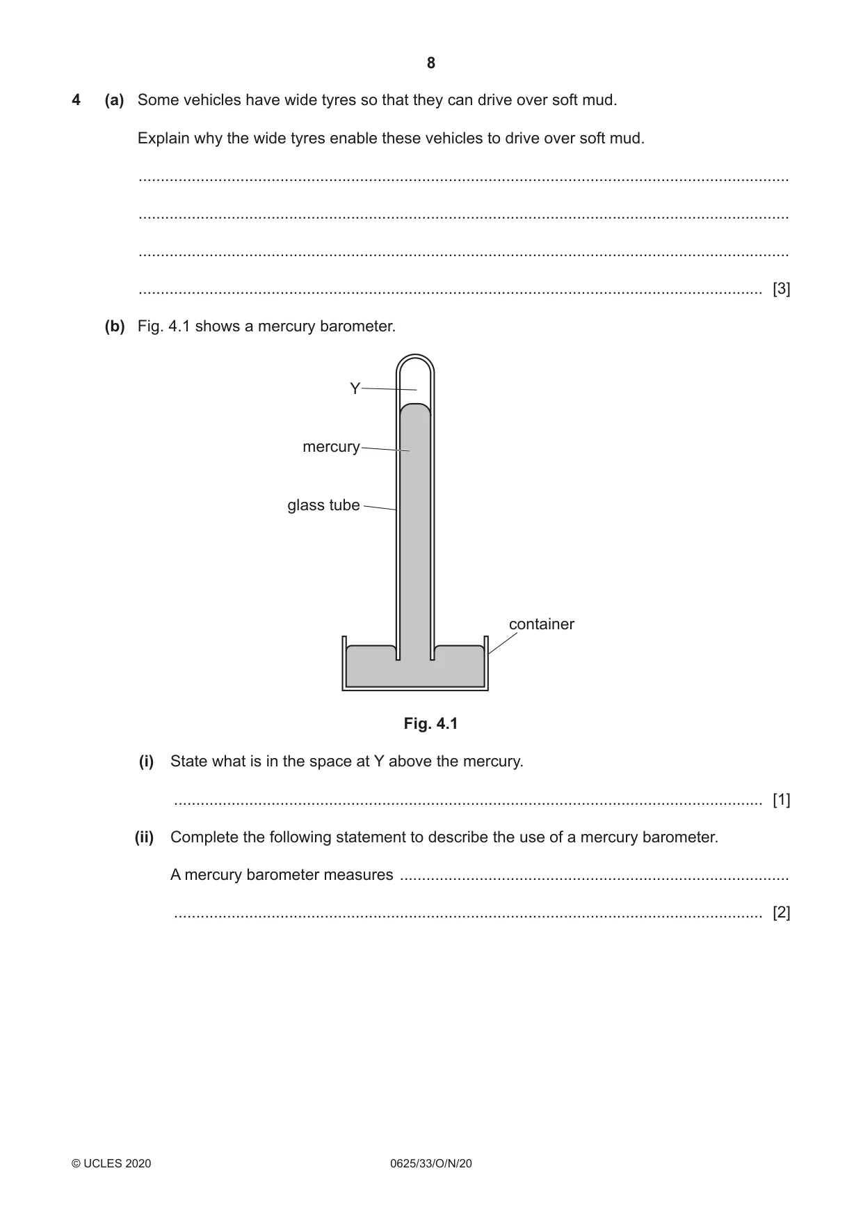 Cambridge IGCSE Physics 0625 2020 Oct/Nov Paper 3 · Variant 3 question paper, page 8 of 20