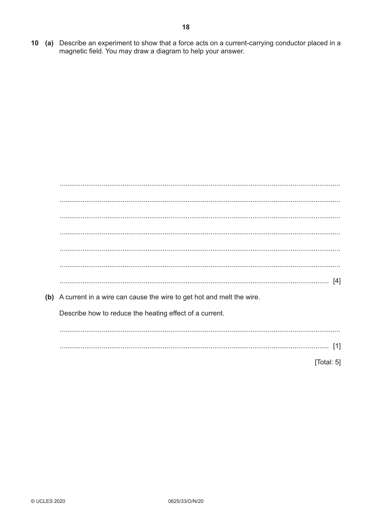 Cambridge IGCSE Physics 0625 2020 Oct/Nov Paper 3 · Variant 3 question paper, page 18 of 20