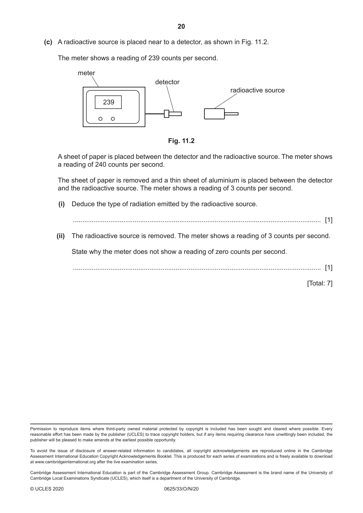 Cambridge IGCSE Physics 0625 2020 Oct/Nov Paper 3 · Variant 3 question paper, page 20 of 20