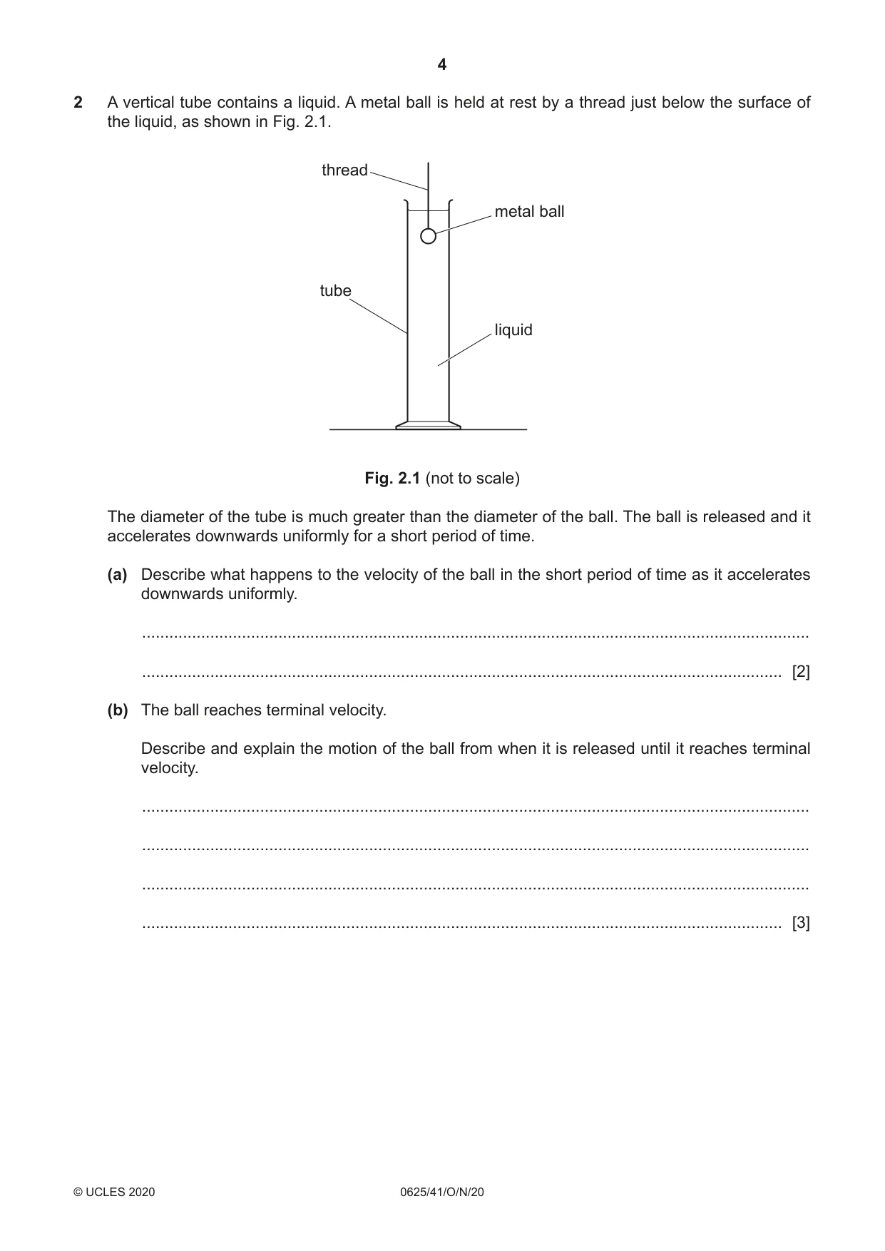 Cambridge IGCSE Physics 0625 2020 Oct/Nov Paper 4 · Variant 1 question paper, page 4 of 20