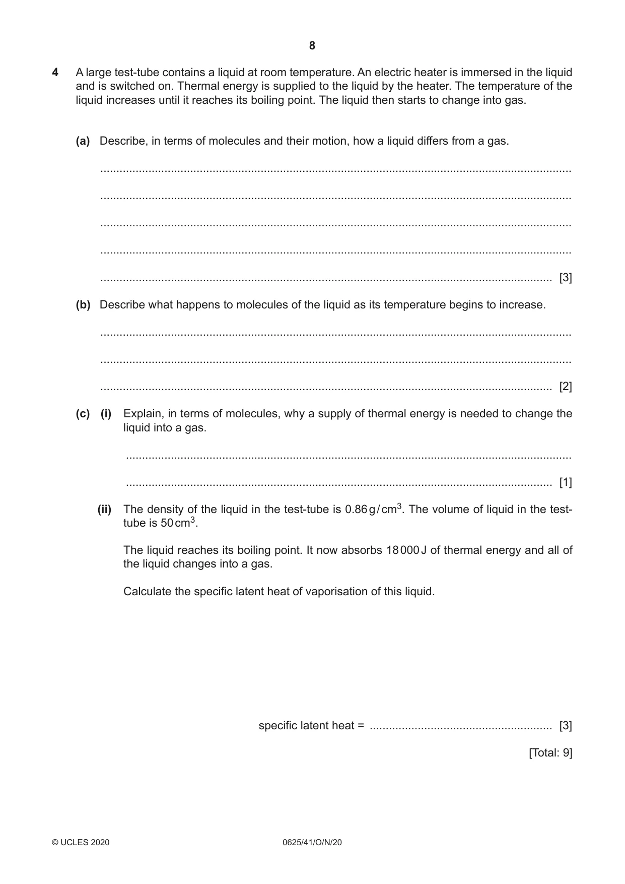 Cambridge IGCSE Physics 0625 2020 Oct/Nov Paper 4 · Variant 1 question paper, page 8 of 20