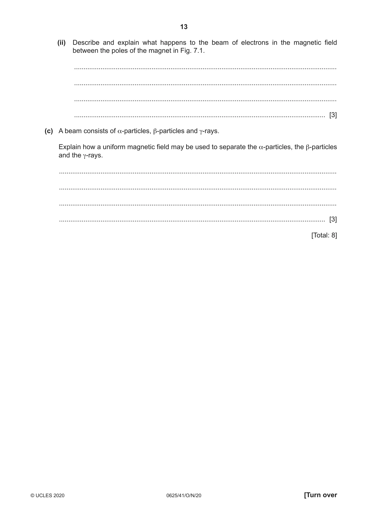 Cambridge IGCSE Physics 0625 2020 Oct/Nov Paper 4 · Variant 1 question paper, page 13 of 20