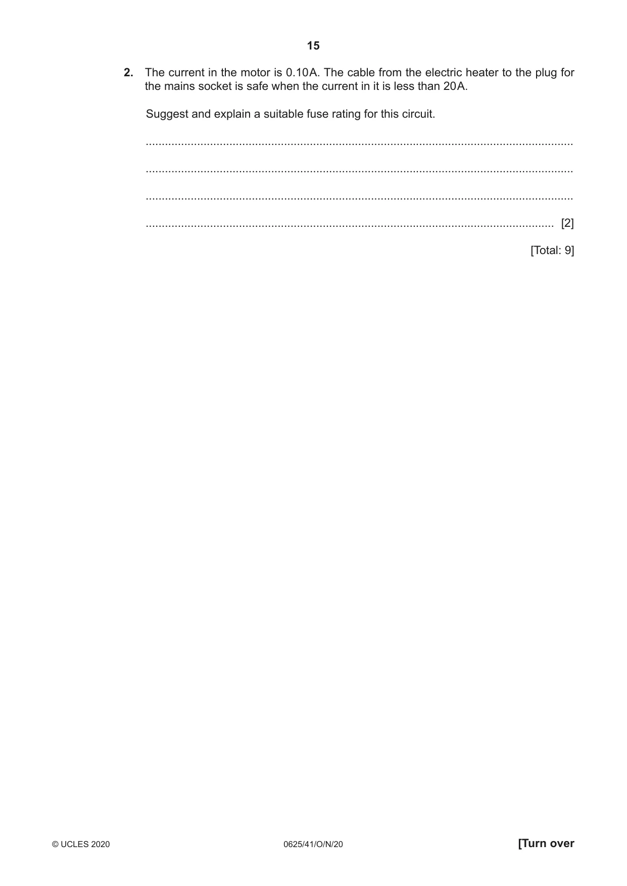 Cambridge IGCSE Physics 0625 2020 Oct/Nov Paper 4 · Variant 1 question paper, page 15 of 20