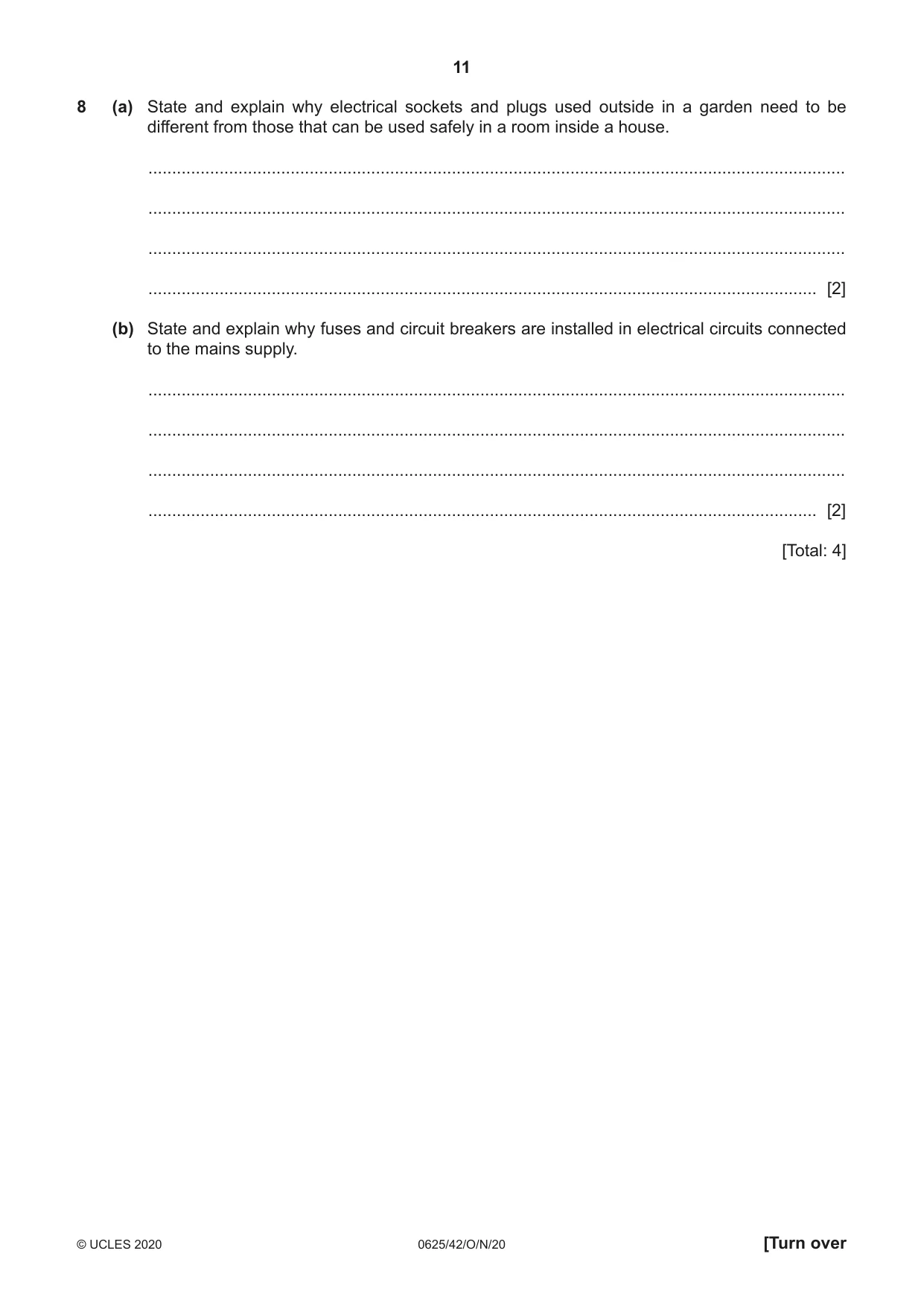Cambridge IGCSE Physics 0625 2020 Oct/Nov Paper 4 · Variant 2 question paper, page 11 of 16
