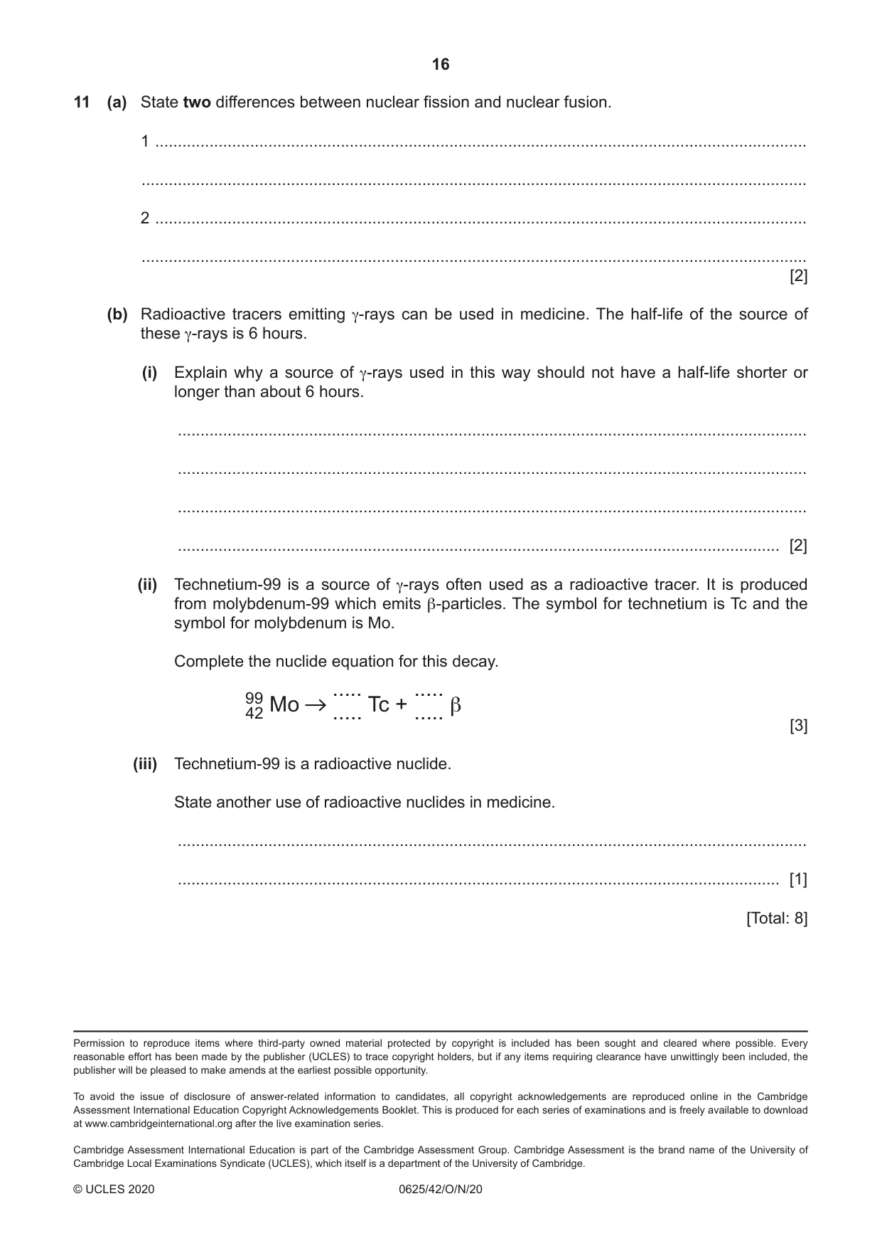 Cambridge IGCSE Physics 0625 2020 Oct/Nov Paper 4 · Variant 2 question paper, page 16 of 16