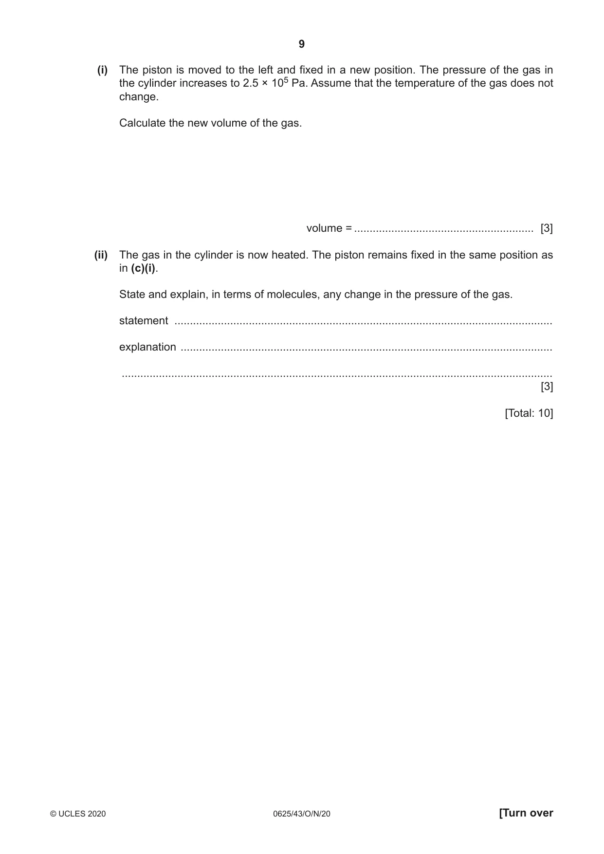 Cambridge IGCSE Physics 0625 2020 Oct/Nov Paper 4 · Variant 3 question paper, page 9 of 20