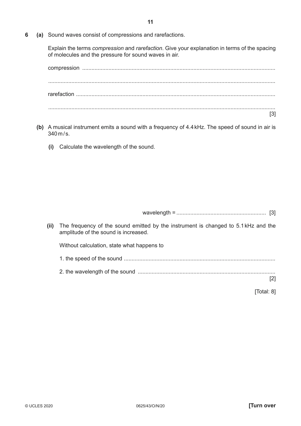 Cambridge IGCSE Physics 0625 2020 Oct/Nov Paper 4 · Variant 3 question paper, page 11 of 20