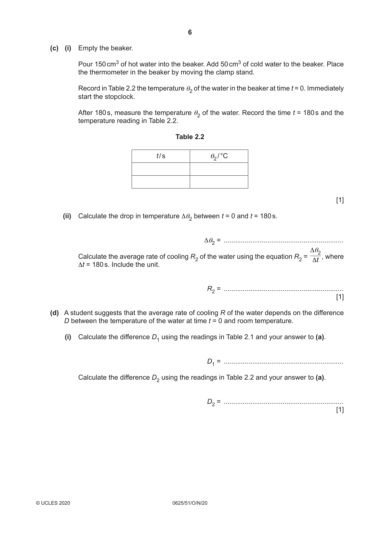 Cambridge IGCSE Physics 0625 2020 Oct/Nov Paper 5 · Variant 1 question paper, page 6 of 12