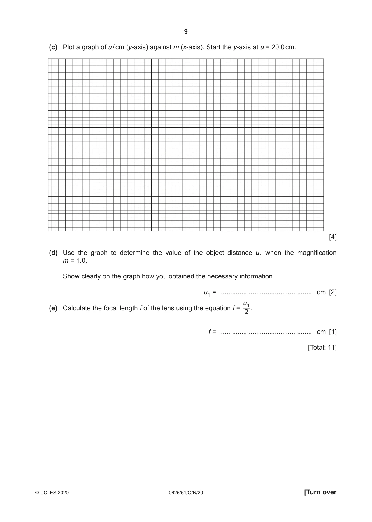 Cambridge IGCSE Physics 0625 2020 Oct/Nov Paper 5 · Variant 1 question paper, page 9 of 12