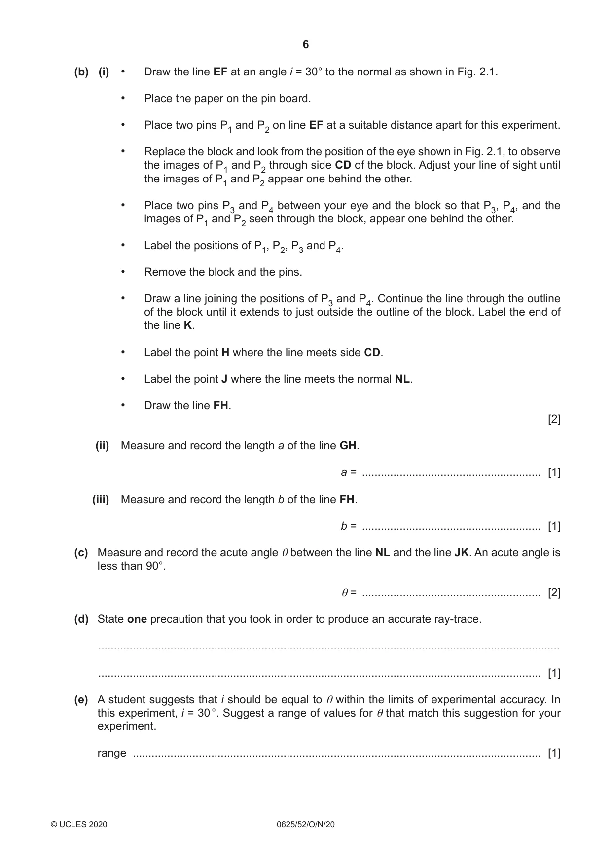 Cambridge IGCSE Physics 0625 2020 Oct/Nov Paper 5 · Variant 2 question paper, page 6 of 12