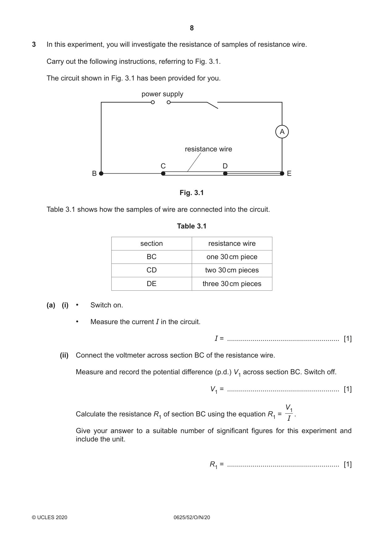 Cambridge IGCSE Physics 0625 2020 Oct/Nov Paper 5 · Variant 2 question paper, page 8 of 12