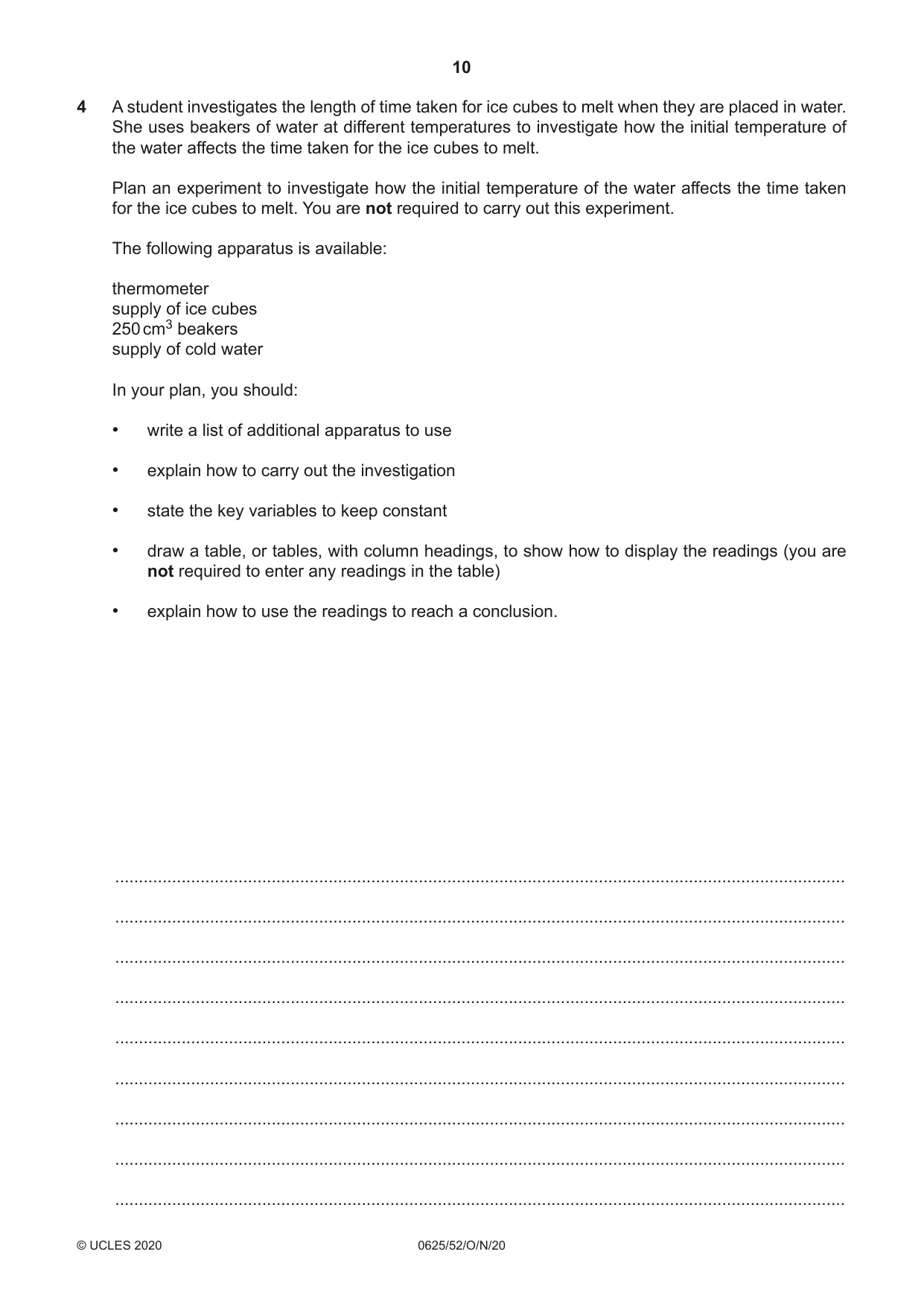 Cambridge IGCSE Physics 0625 2020 Oct/Nov Paper 5 · Variant 2 question paper, page 10 of 12