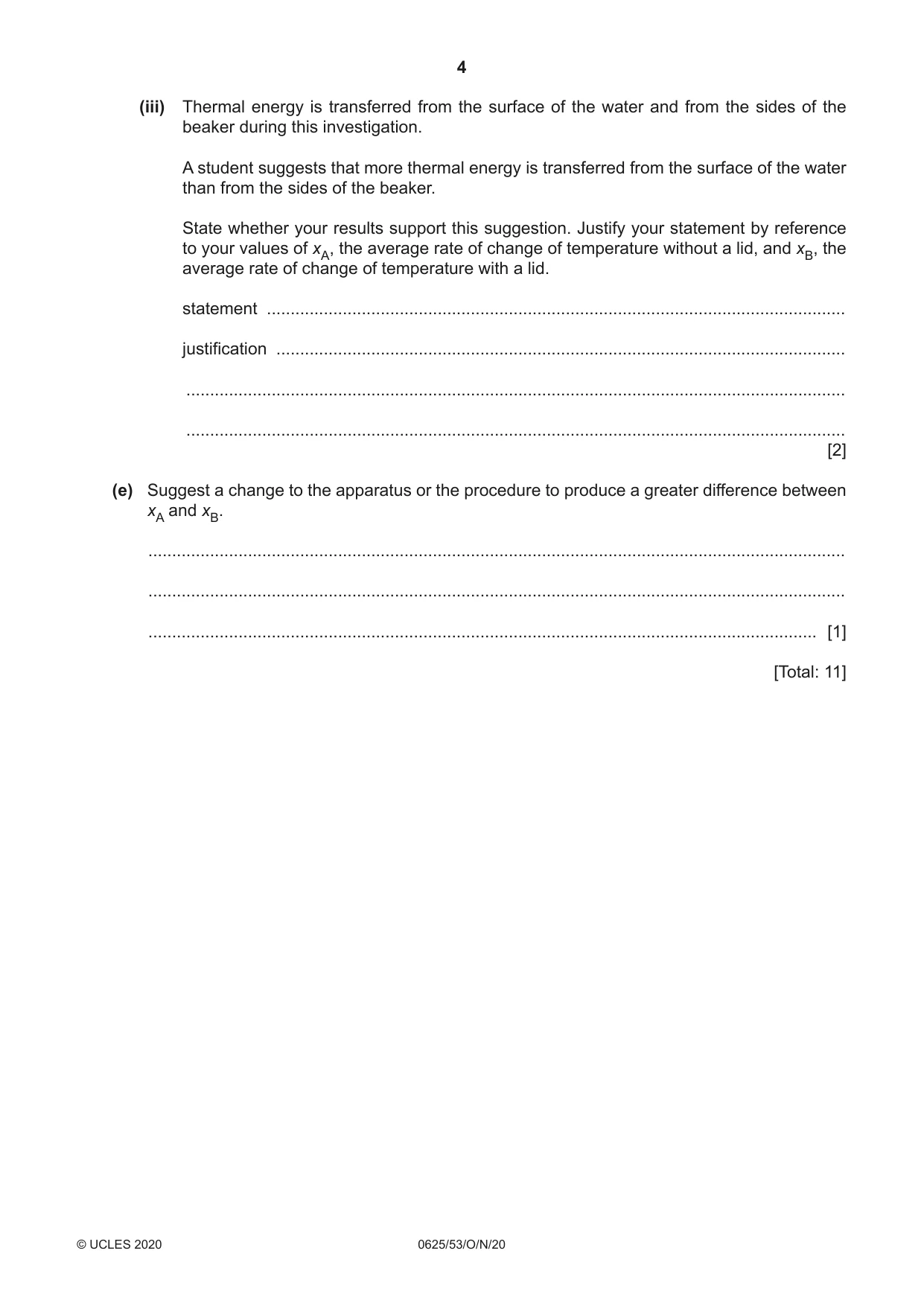 Cambridge IGCSE Physics 0625 2020 Oct/Nov Paper 5 · Variant 3 question paper, page 4 of 12