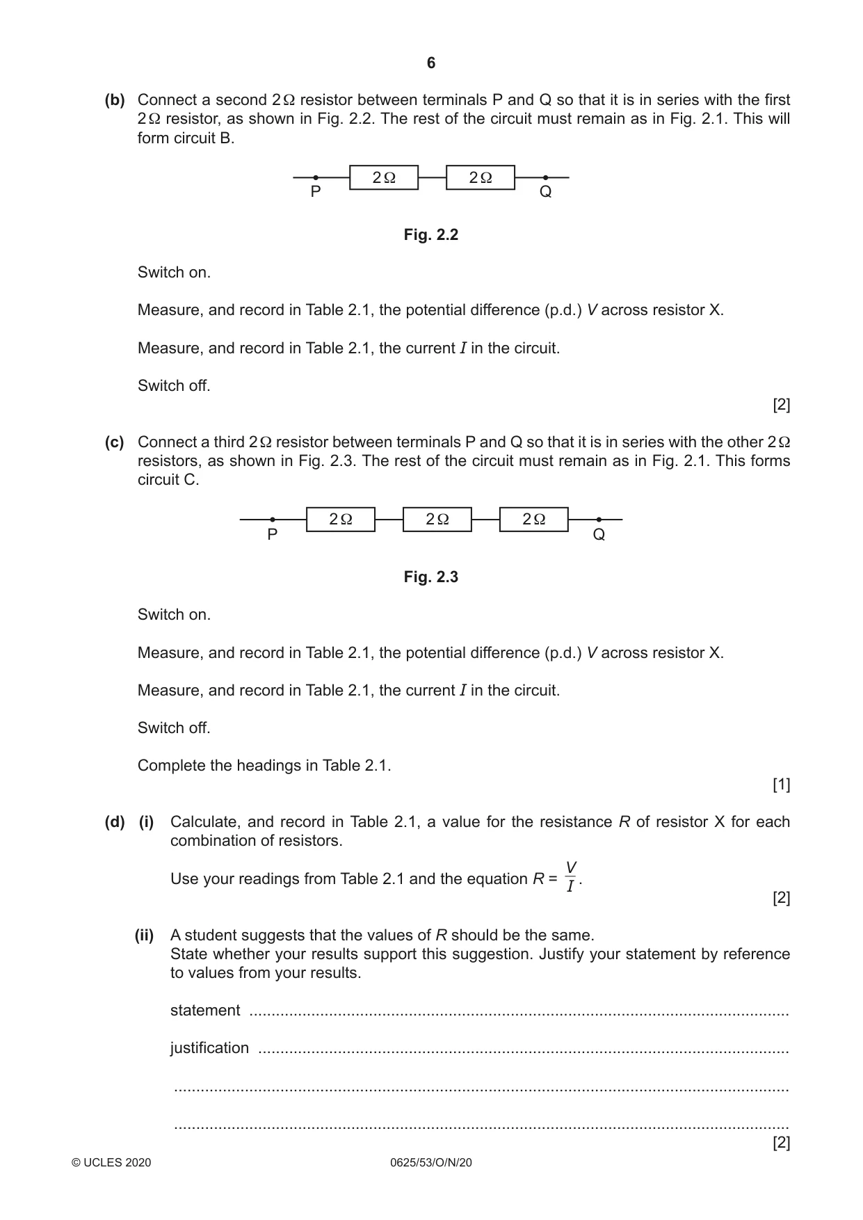 Cambridge IGCSE Physics 0625 2020 Oct/Nov Paper 5 · Variant 3 question paper, page 6 of 12
