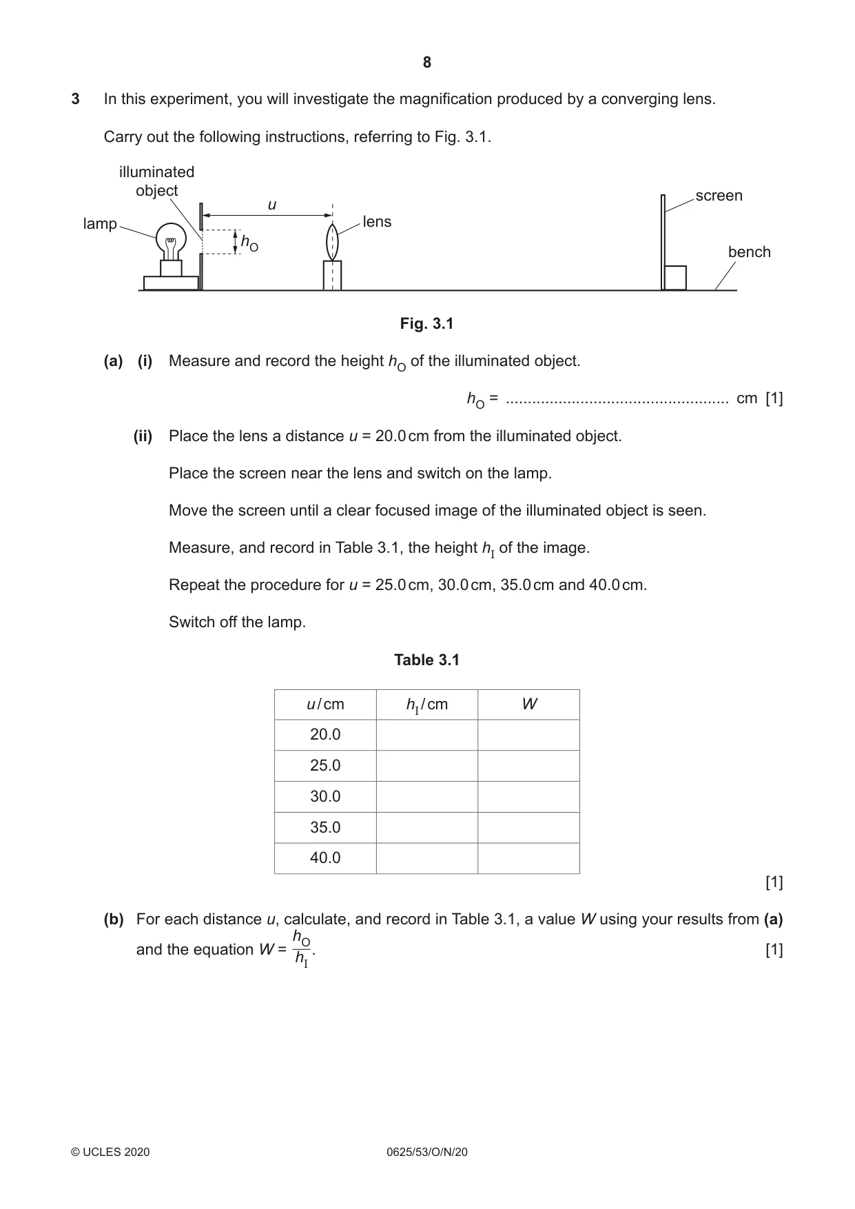Cambridge IGCSE Physics 0625 2020 Oct/Nov Paper 5 · Variant 3 question paper, page 8 of 12