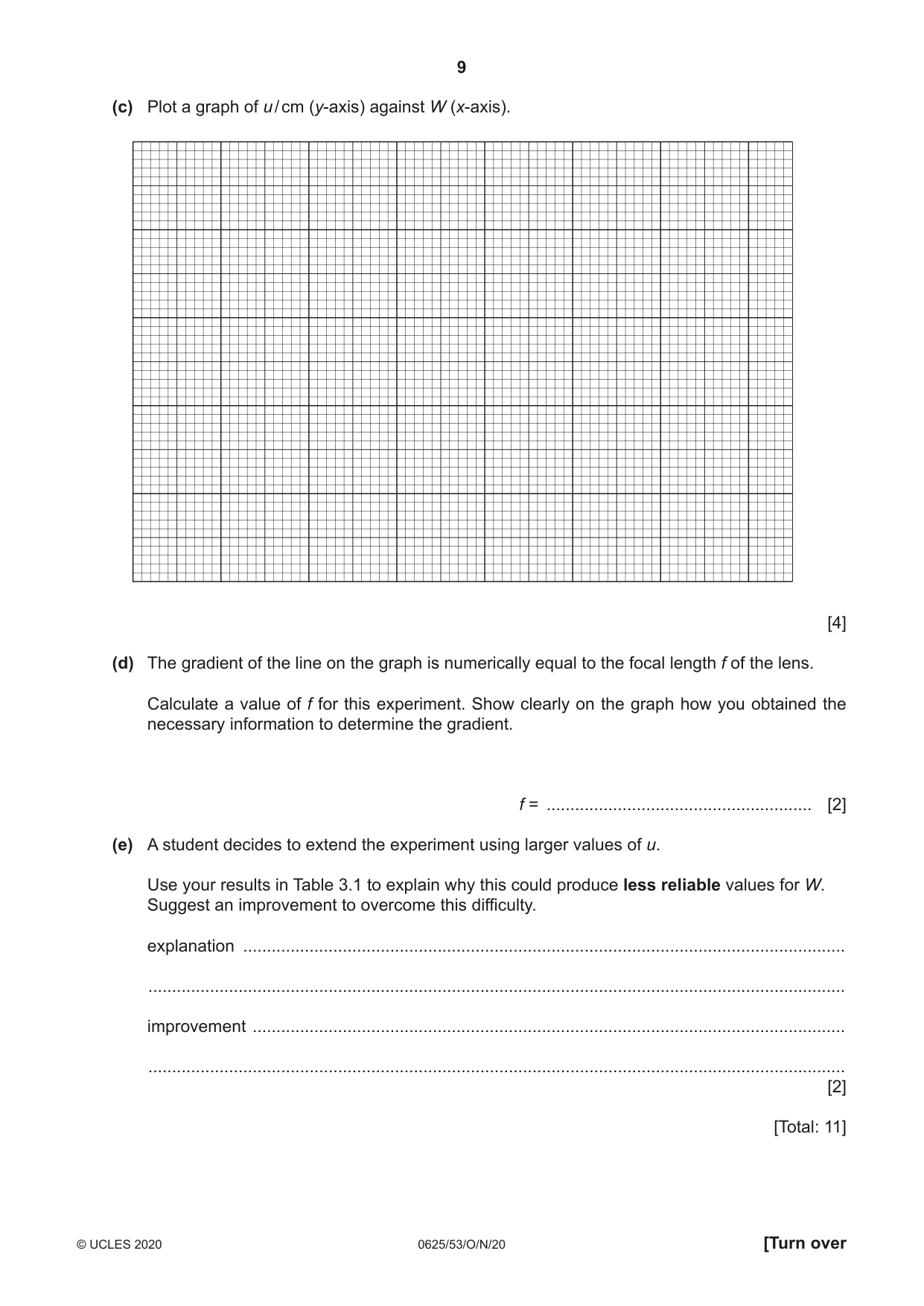 Cambridge IGCSE Physics 0625 2020 Oct/Nov Paper 5 · Variant 3 question paper, page 9 of 12