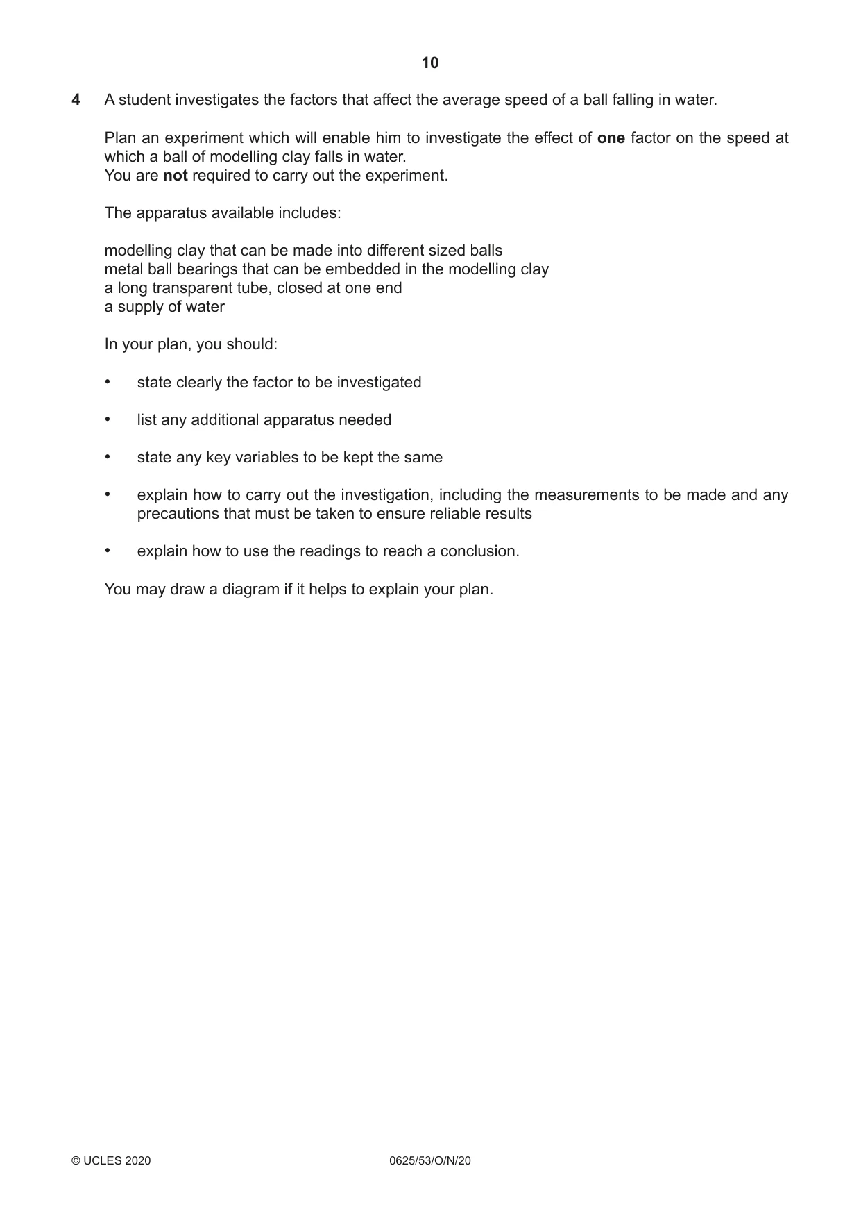 Cambridge IGCSE Physics 0625 2020 Oct/Nov Paper 5 · Variant 3 question paper, page 10 of 12