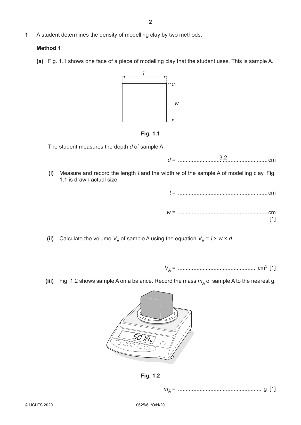 Cambridge IGCSE Physics 0625 2020 Oct/Nov Paper 6 · Variant 1 question paper, page 2 of 12