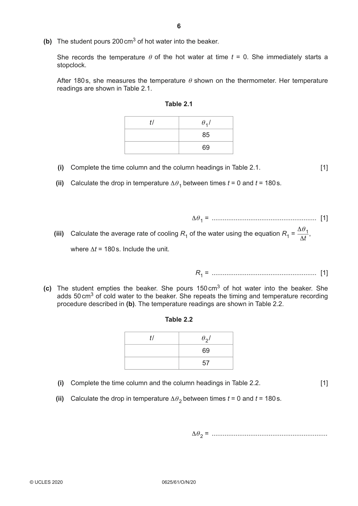 Cambridge IGCSE Physics 0625 2020 Oct/Nov Paper 6 · Variant 1 question paper, page 6 of 12